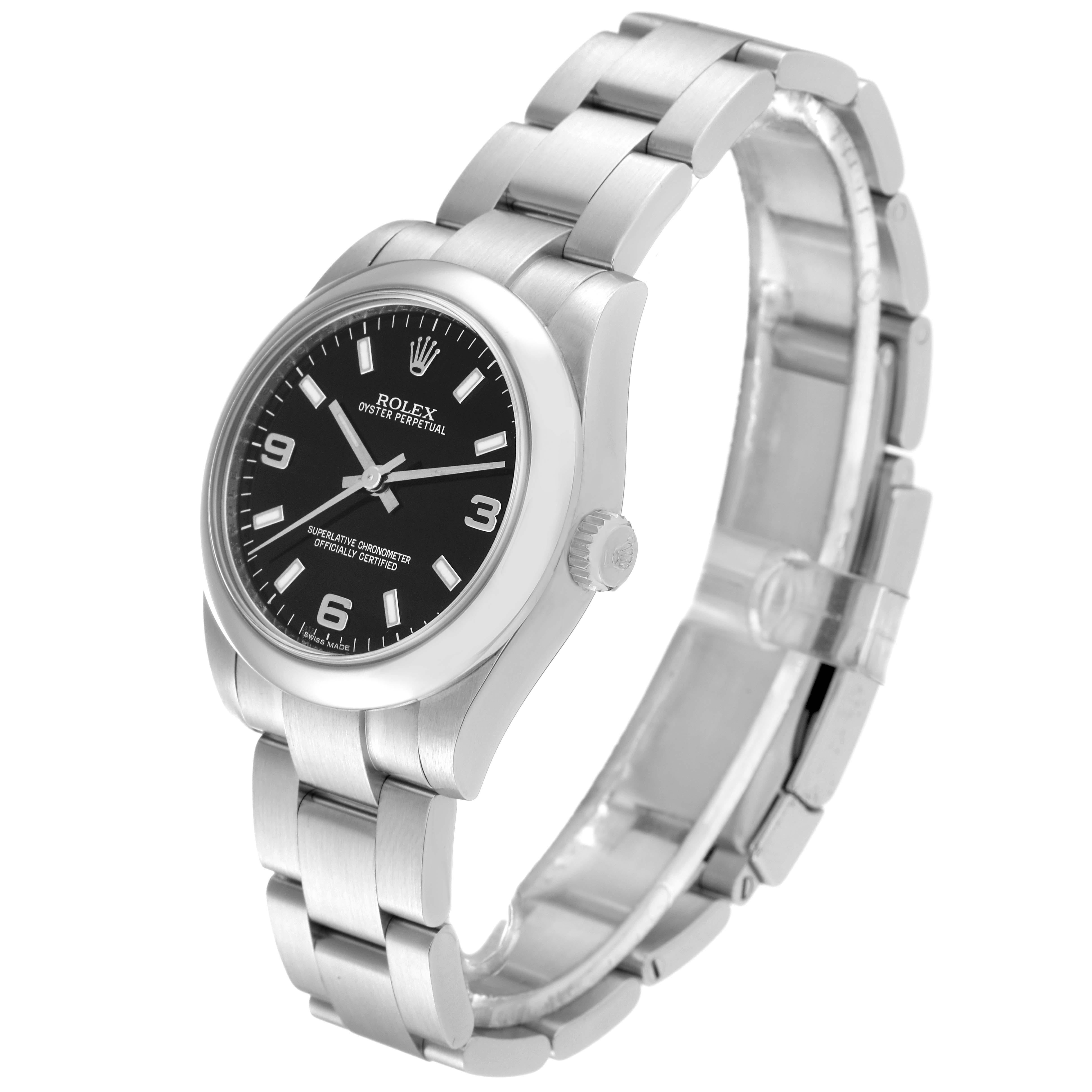 Women's Rolex Midsize Black Dial Domed Bezel Steel Ladies Watch 177200