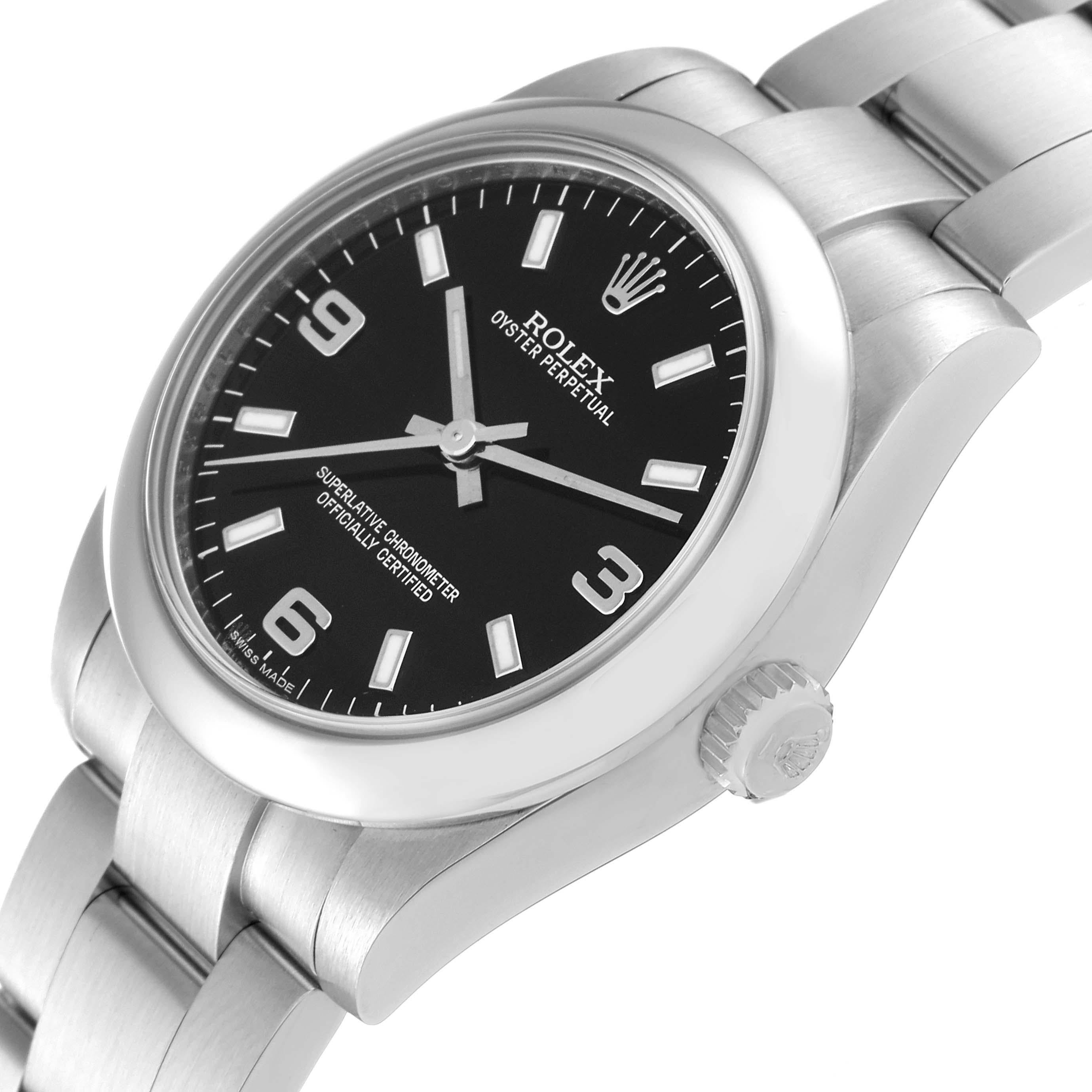Rolex Midsize Black Dial Domed Bezel Steel Ladies Watch 177200 1