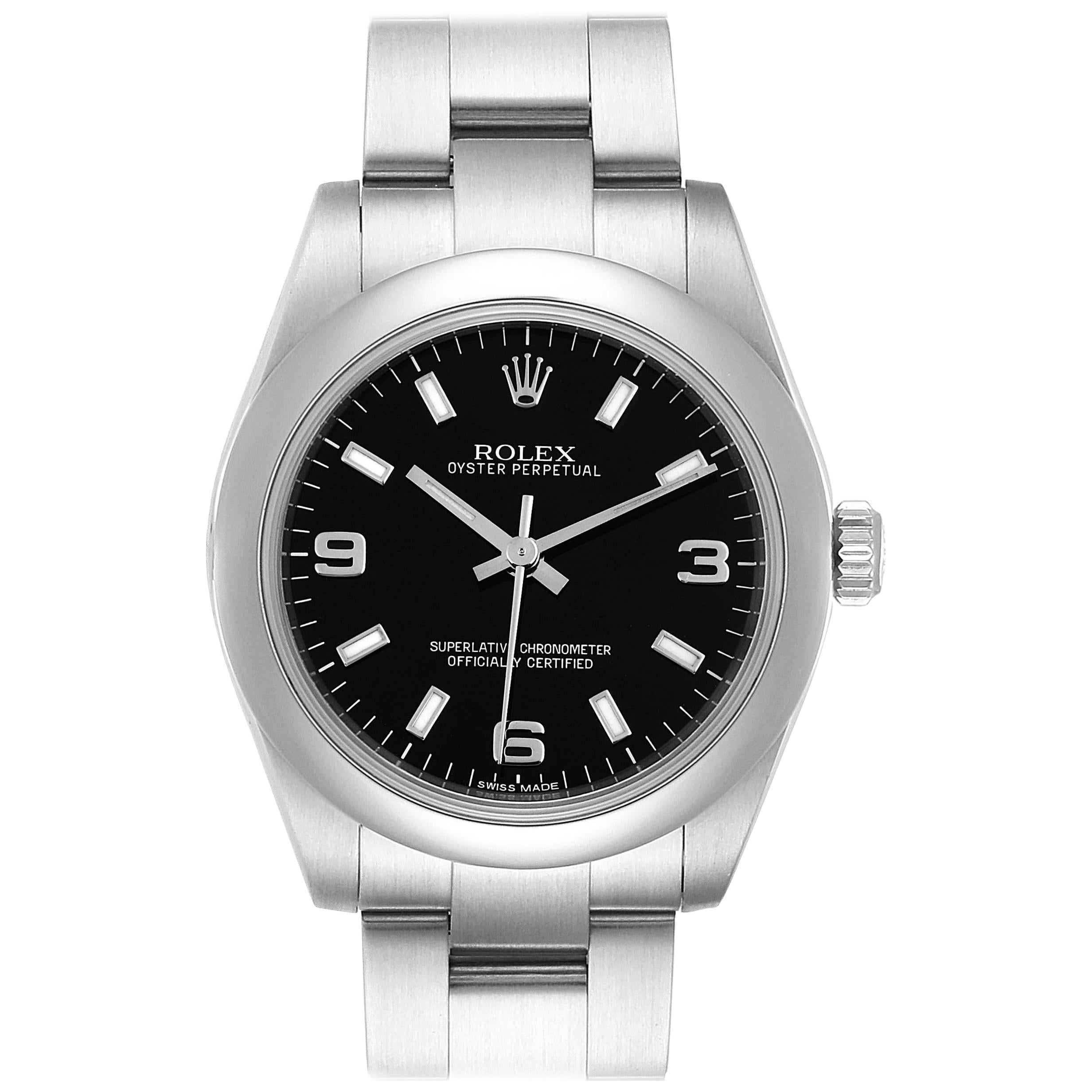Rolex Midsize Black Dial Domed Bezel Steel Ladies Watch 177200 For Sale