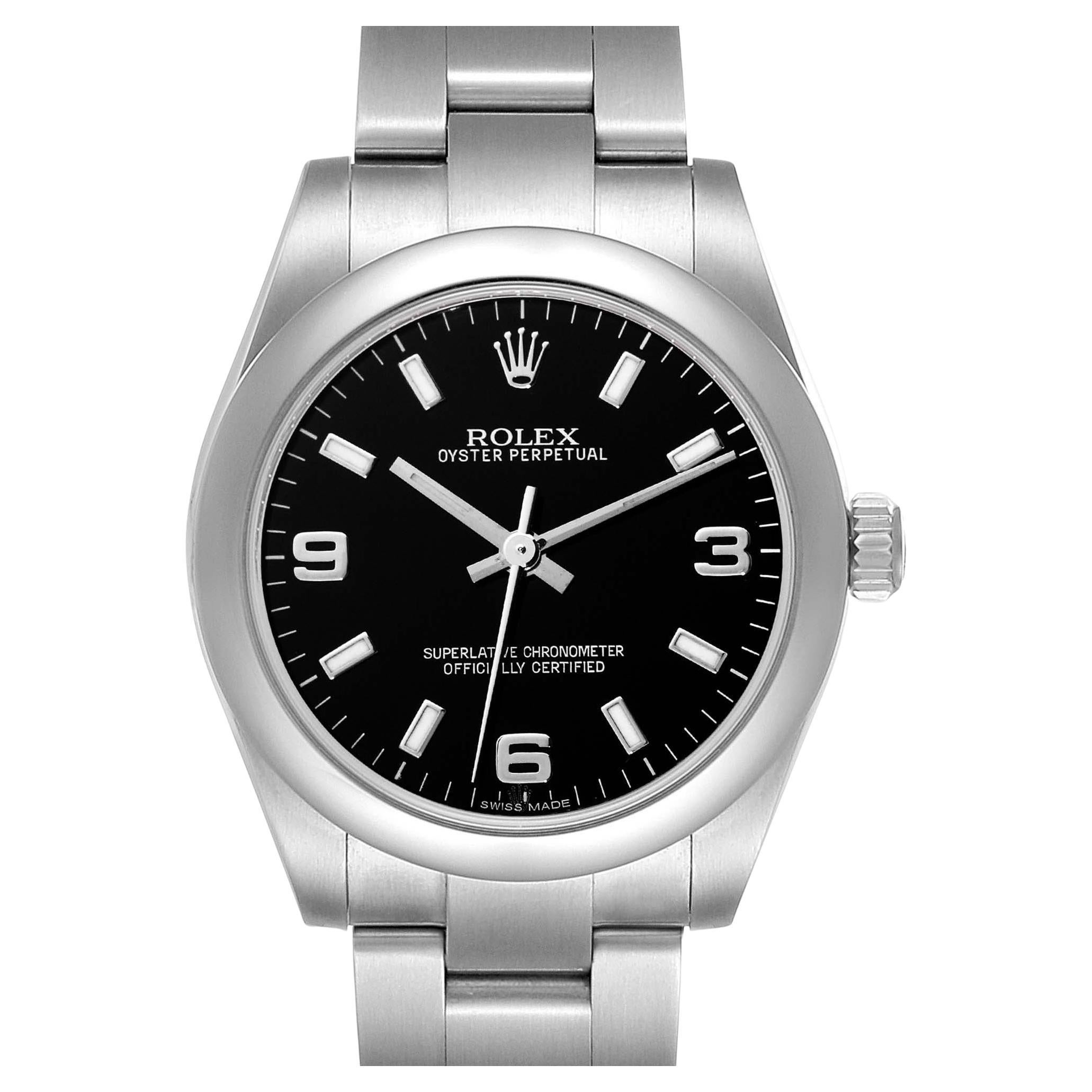 Rolex Midsize Black Dial Domed Bezel Steel Ladies Watch 177200