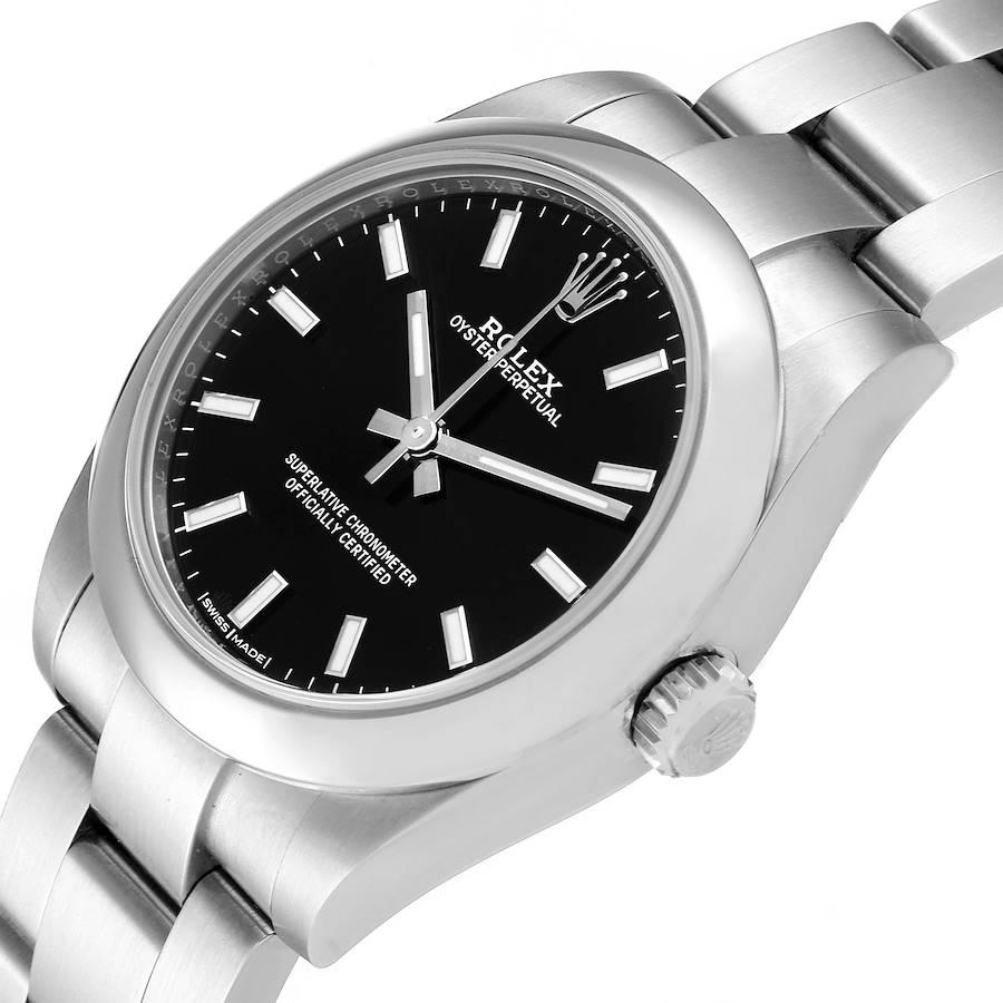 Rolex Midsize-Damenuhr mit schwarzem Zifferblatt und gewölbter Lünette aus Stahl 177200, ungetragen im Angebot 2