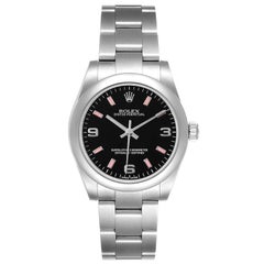 Rolex Midsize Black Dial Pink Hour Markers Ladies Watch 177200 Box Card