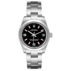 Rolex Midsize Black Dial Pink Hour Markers Ladies Watch 177200