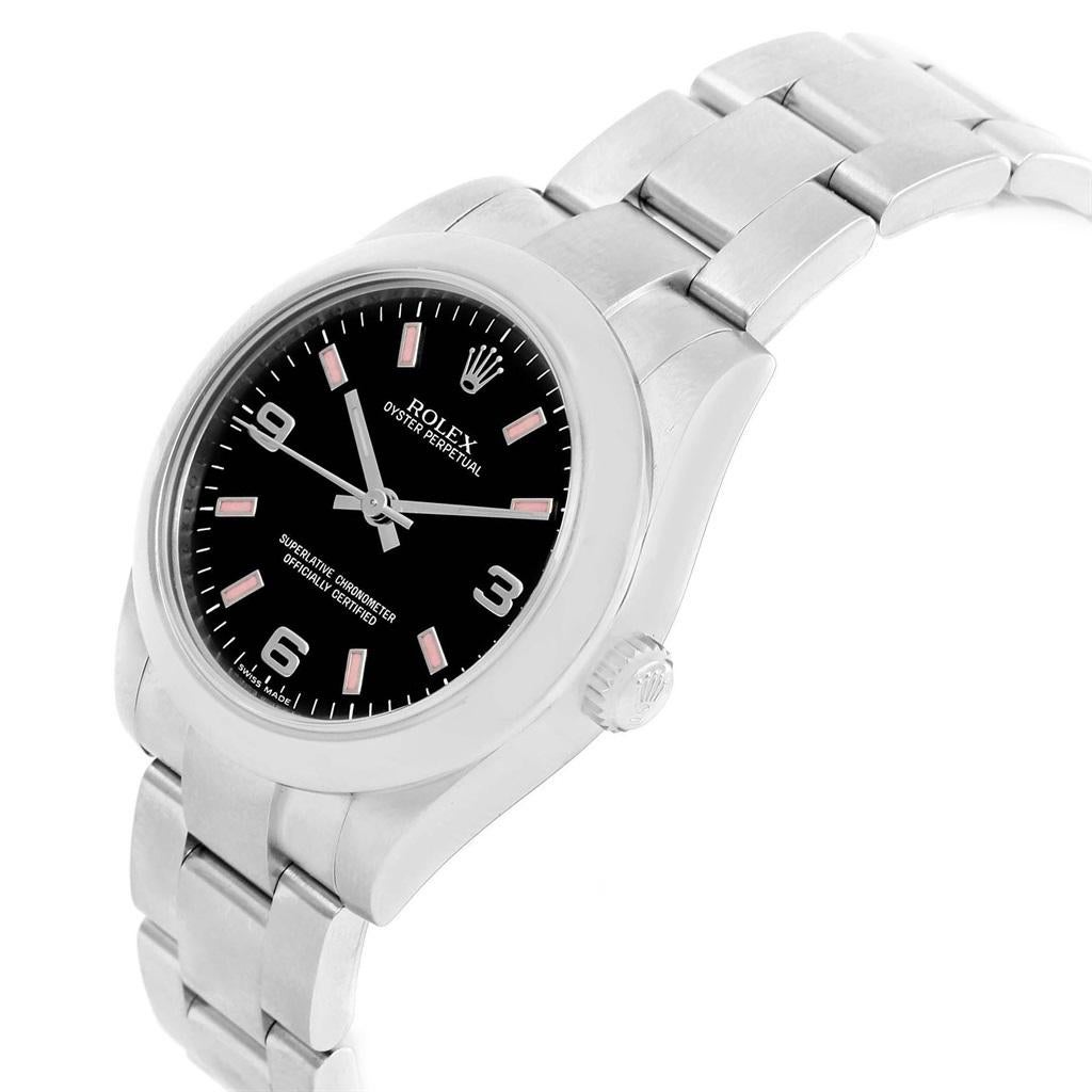 Women's Rolex Midsize Black Dial Pink Hour Markers Ladies Watch 177200