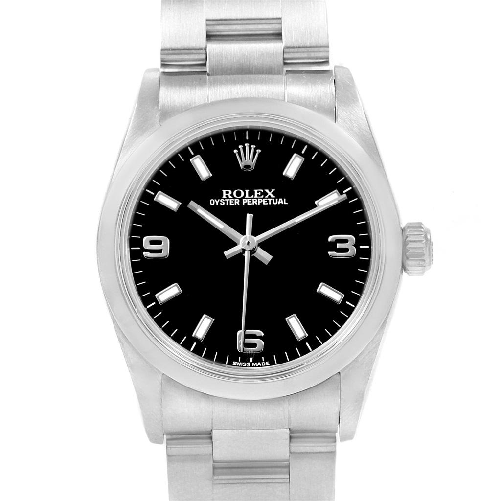 Rolex Midsize Black Dial Smooth Bezel Steel Ladies Watch 77080 2