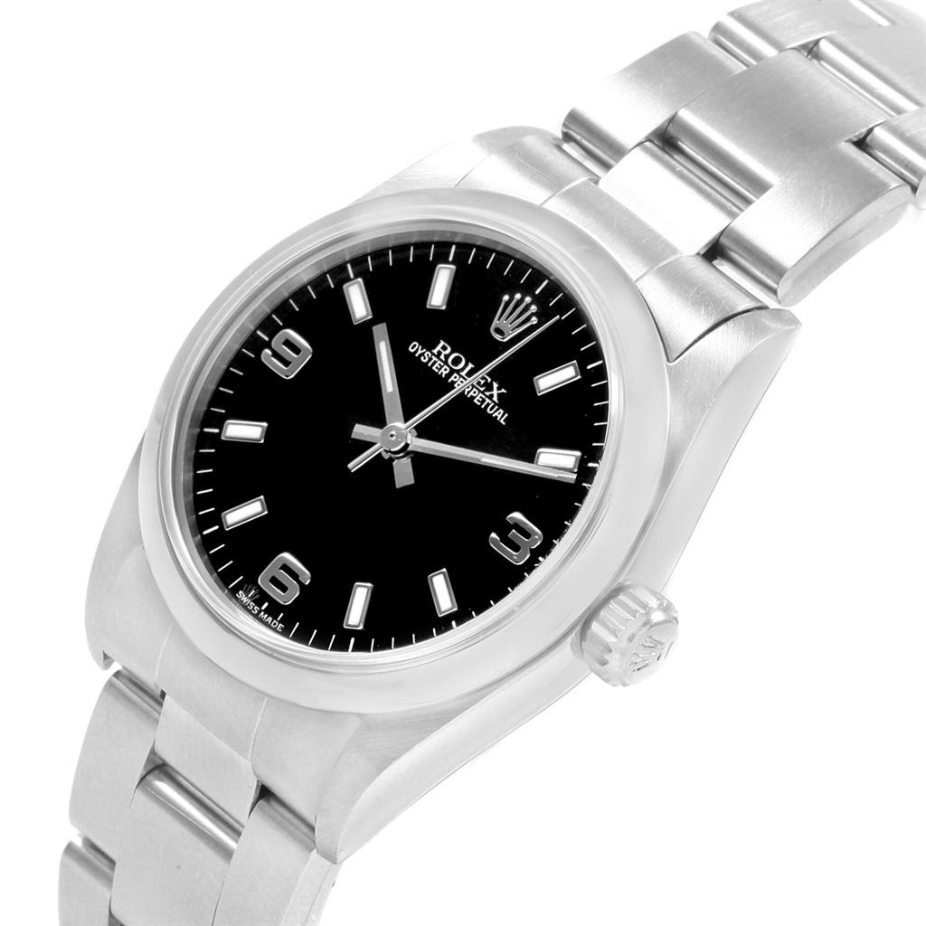 Rolex Midsize Black Dial Smooth Bezel Steel Ladies Watch 77080 4