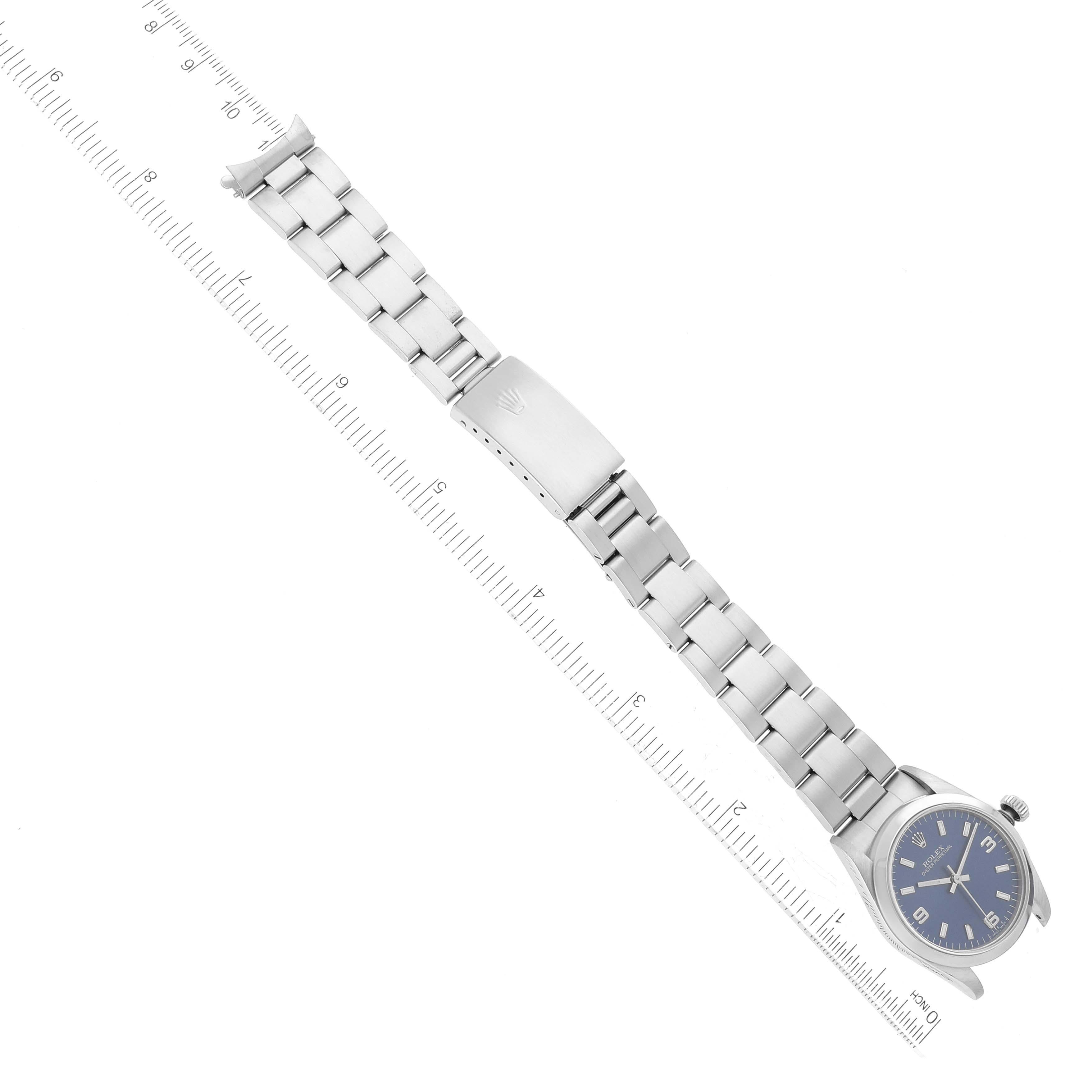 Rolex Midsize Blue Dial Automatic Steel Ladies Watch 67480 Box Papers 6