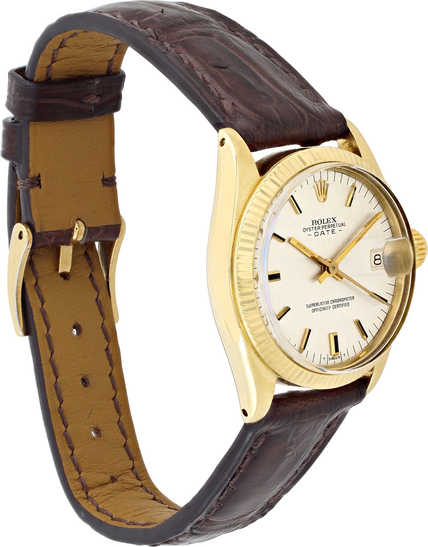 Rolex Midsize Date Yellow Gold Automatic Wristwatch Ref 6827 In Excellent Condition In Surfside, FL
