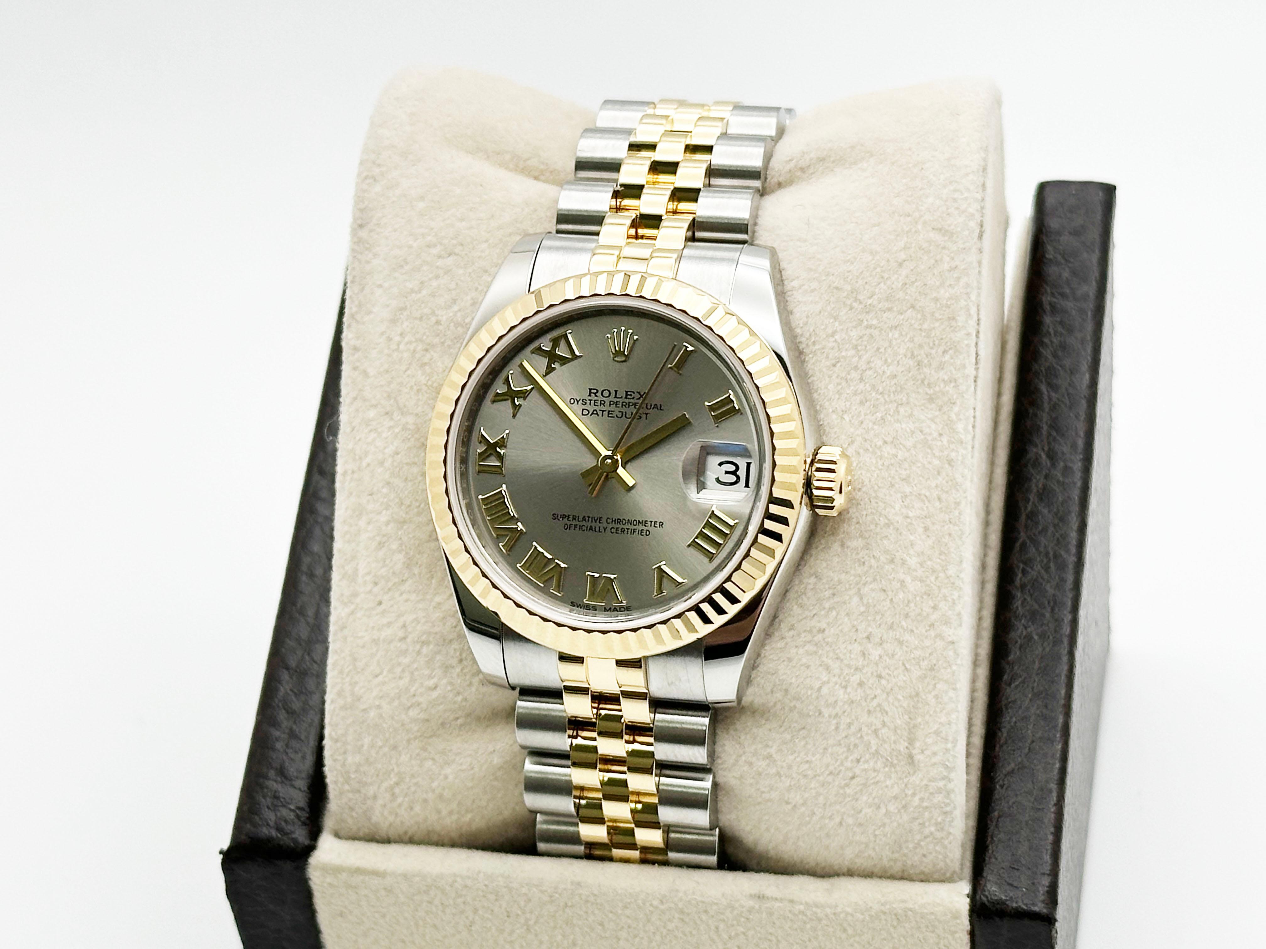 Women's Rolex Midsize Datejust 178273 31mm Roman Dial 18K Yellow Gold Steel Box Paper For Sale