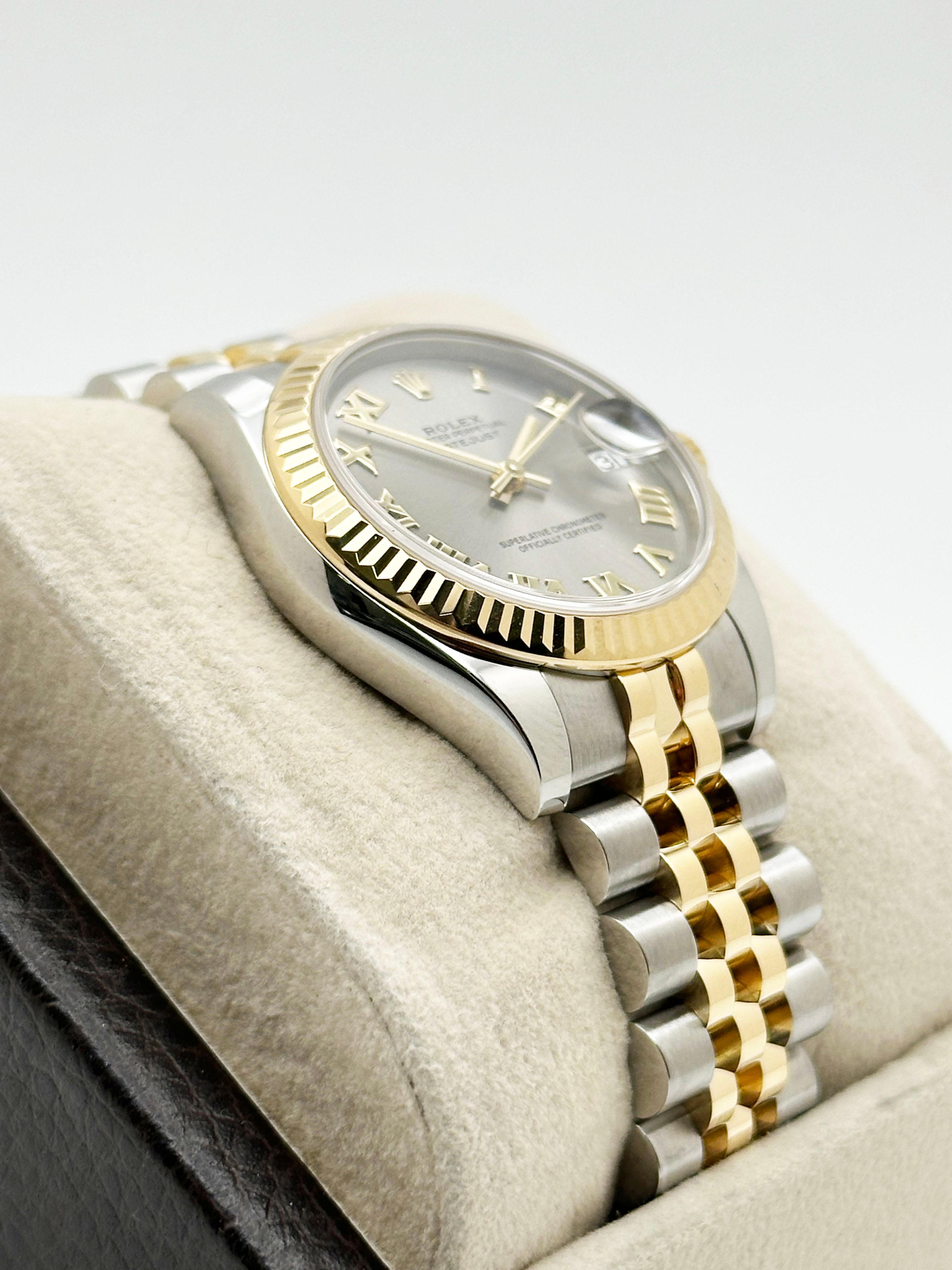 Rolex Midsize Datejust 178273 31mm Roman Dial 18K Yellow Gold Steel Box Paper For Sale 1