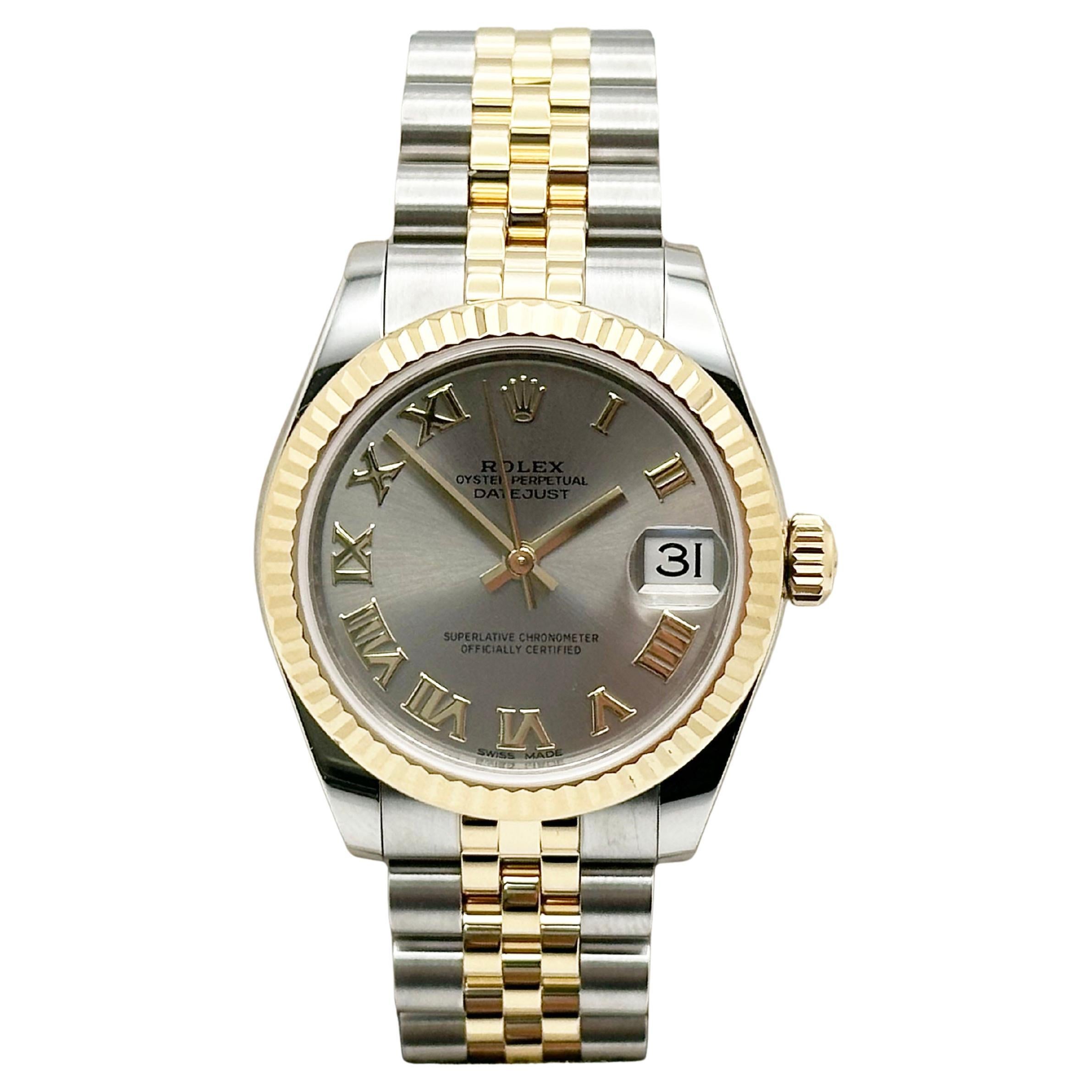 Rolex Midsize Datejust 178273 31mm Roman Dial 18K Yellow Gold Steel Box Paper