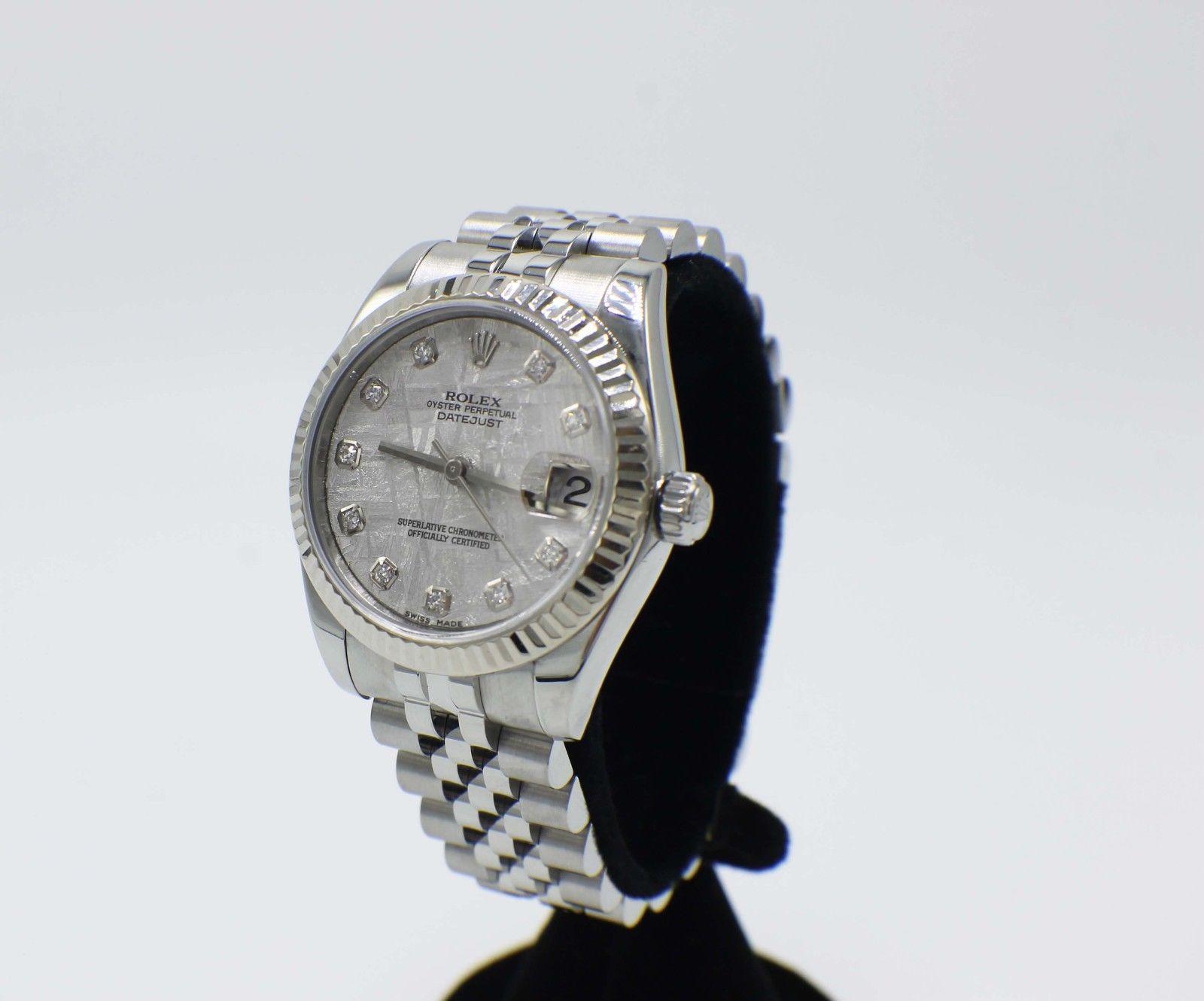 Round Cut Rolex Midsize Datejust 178274 Meteorite Diamond Dial Steel & 18K Box & Papers