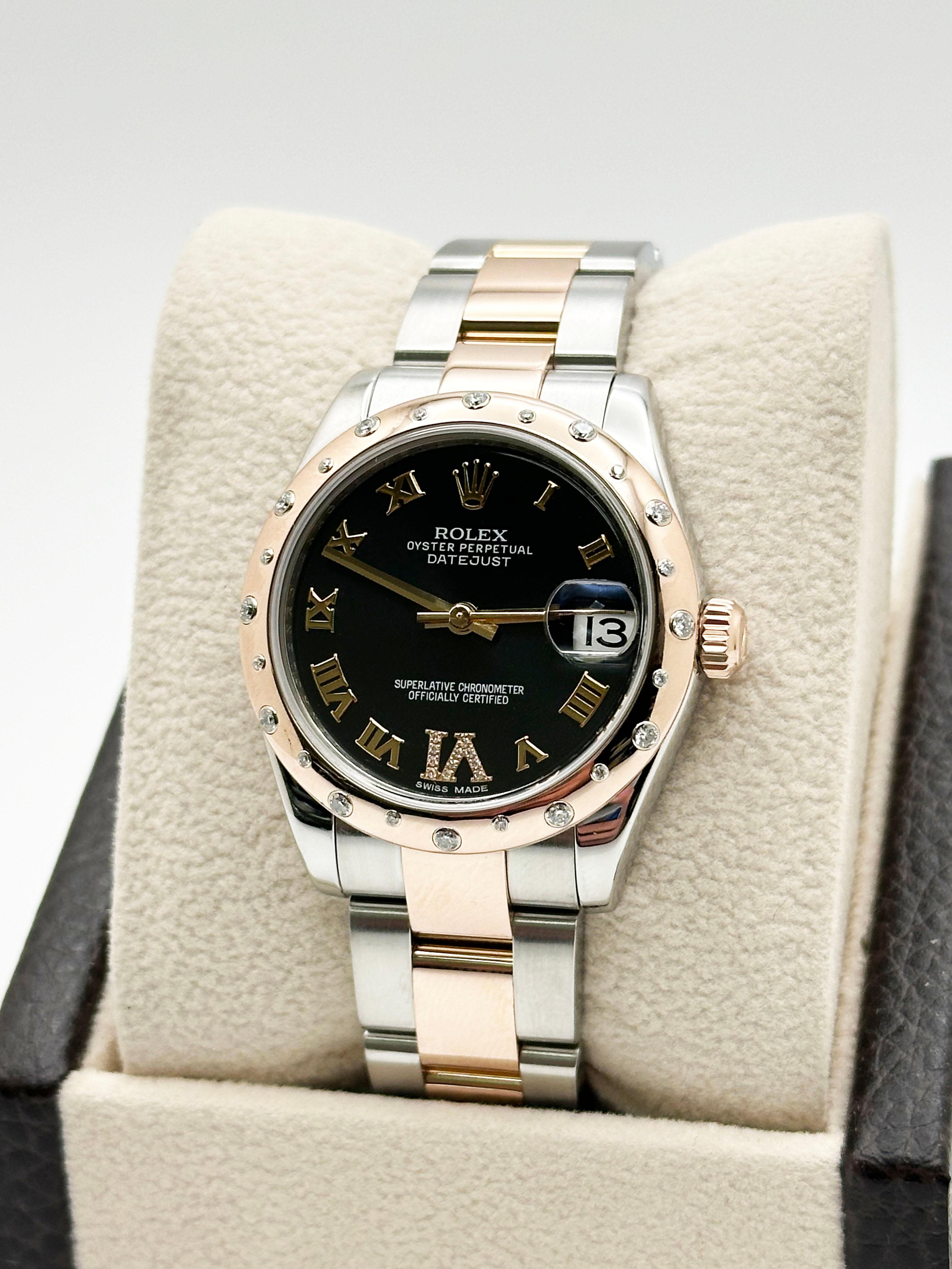 Rolex Midsize Datejust 178341 Diamond VI 18K Rose Gold Steel Service Paper 31mm For Sale 1