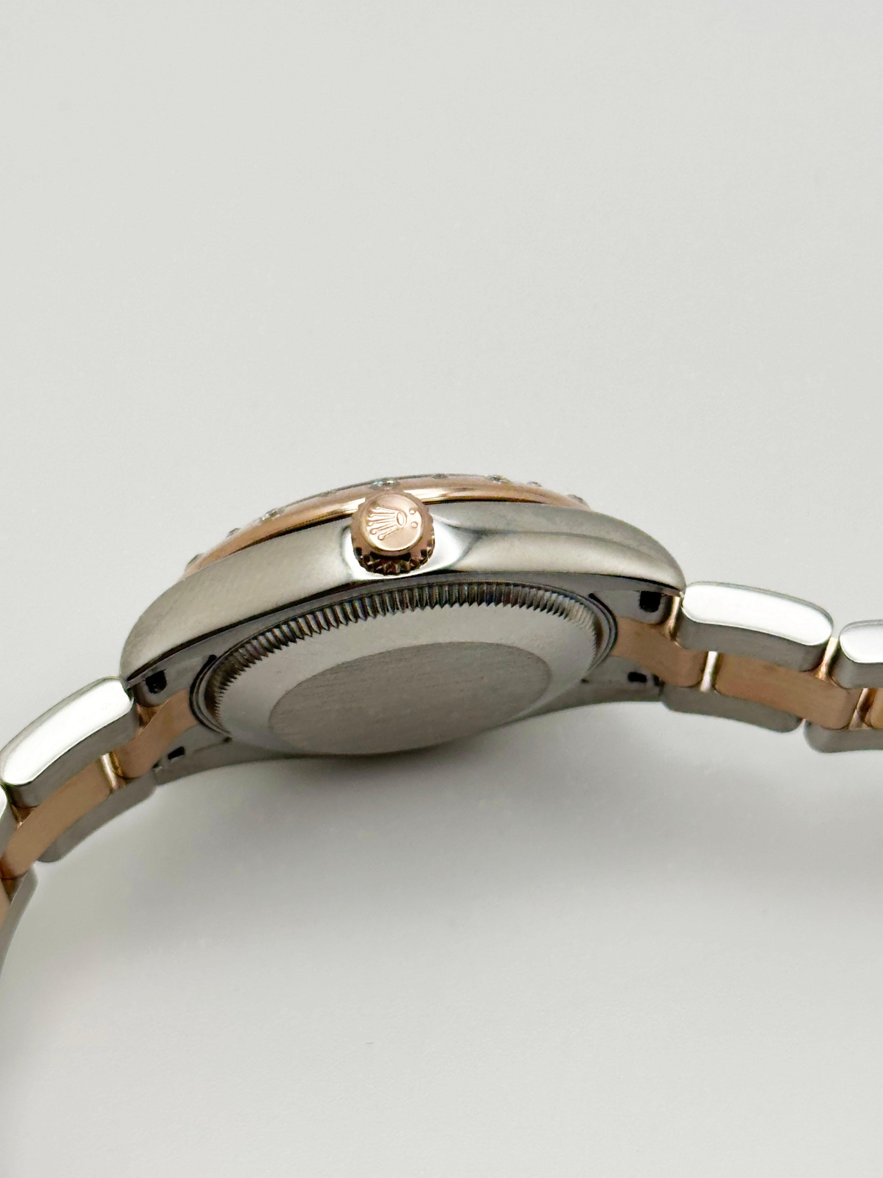Rolex Midsize Datejust 178341 Diamond VI 18K Rose Gold Steel Service Paper 31mm For Sale 3