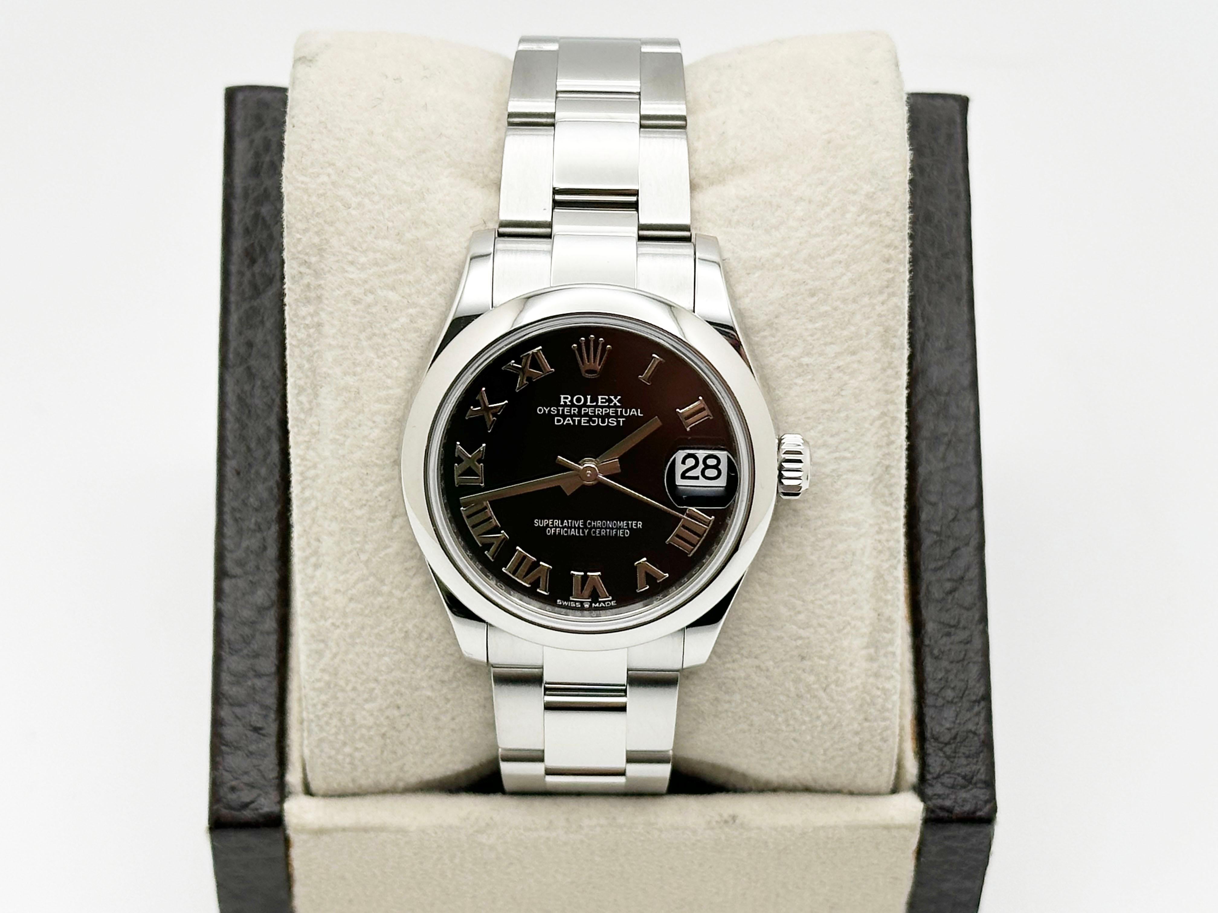 Style Number: 278240



Serial: 82T56***



Year: 2022

 

Model: Rolex Midsize Datejust

 

Case Material: Stainless Steel 

 

Band: Stainless Steel 

  

Bezel: Stainless Steel 

  

Dial: Black Roman Dial 

 

Face: Sapphire Crystal 

 

Case