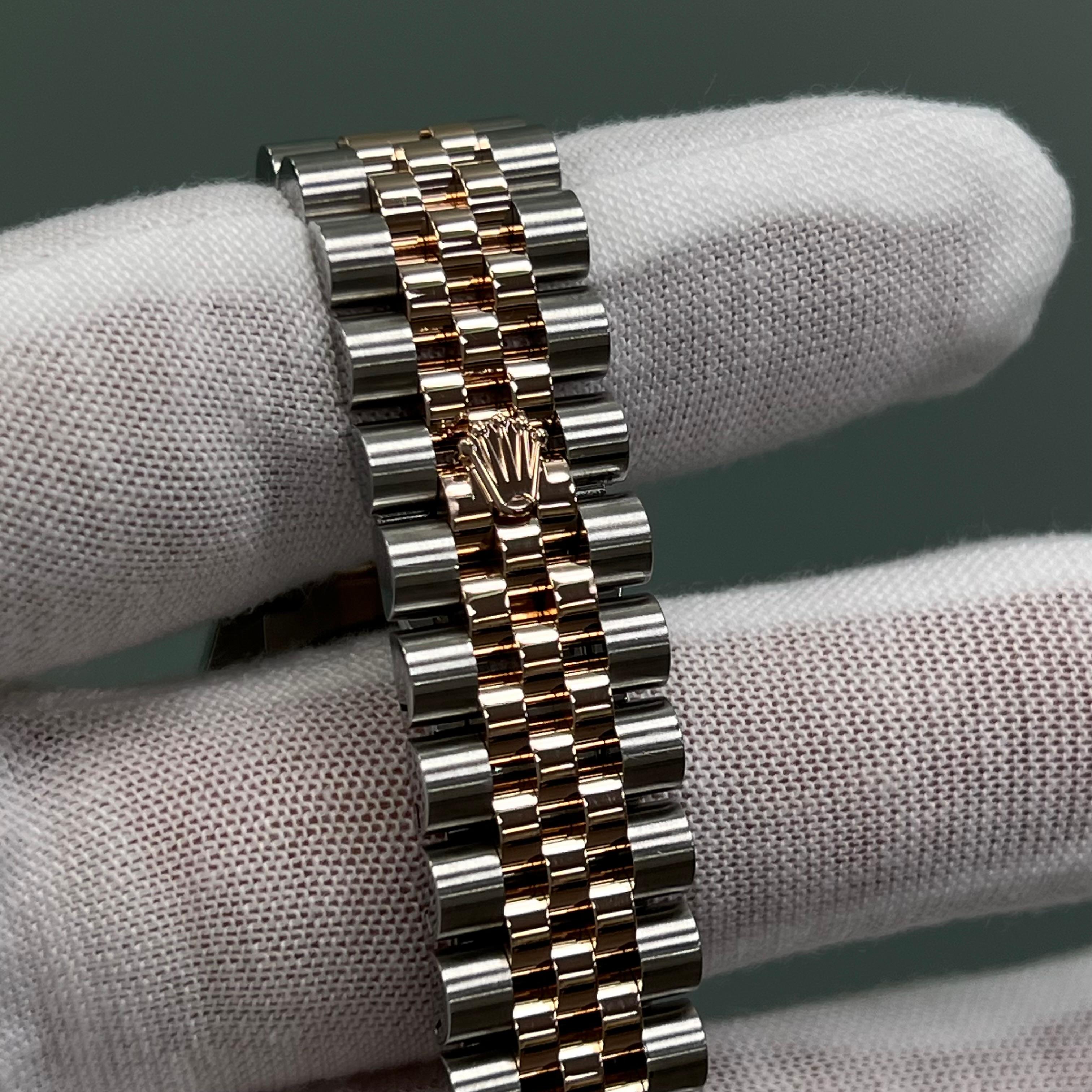 Rolex Midsize Datejust 278271 Aubergine Purple Diamond Dial 18K Rose Gold Steel For Sale 8