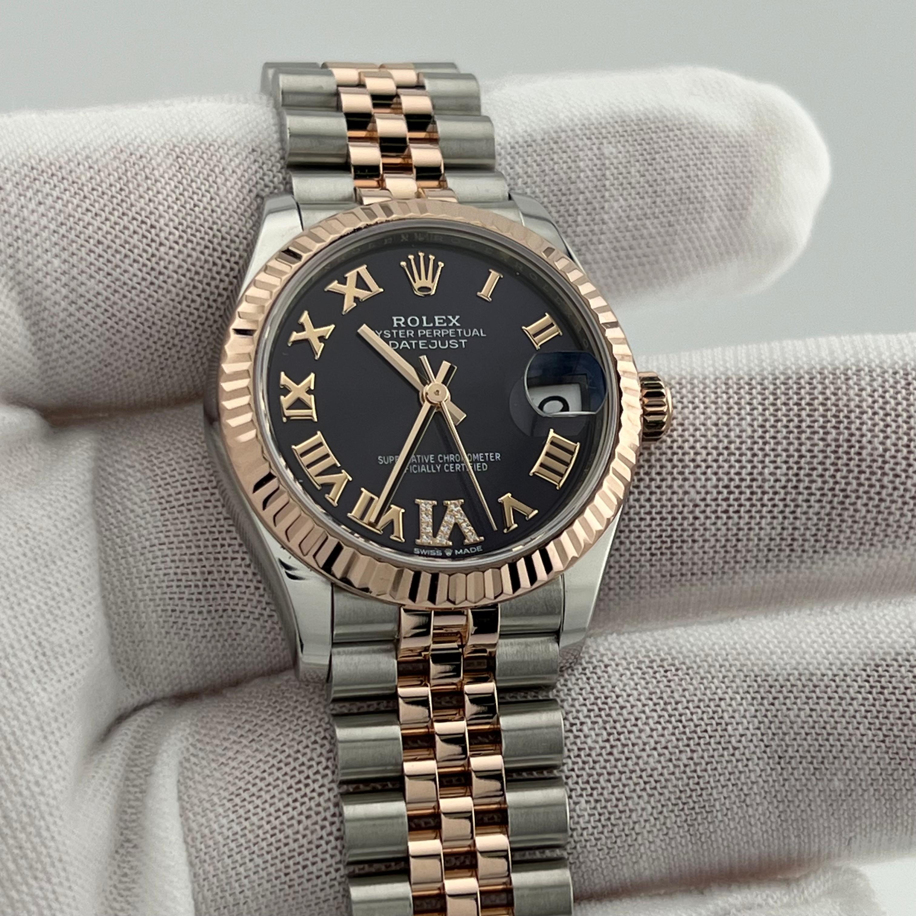 Women's Rolex Midsize Datejust 278271 Aubergine Purple Diamond Dial 18K Rose Gold Steel For Sale