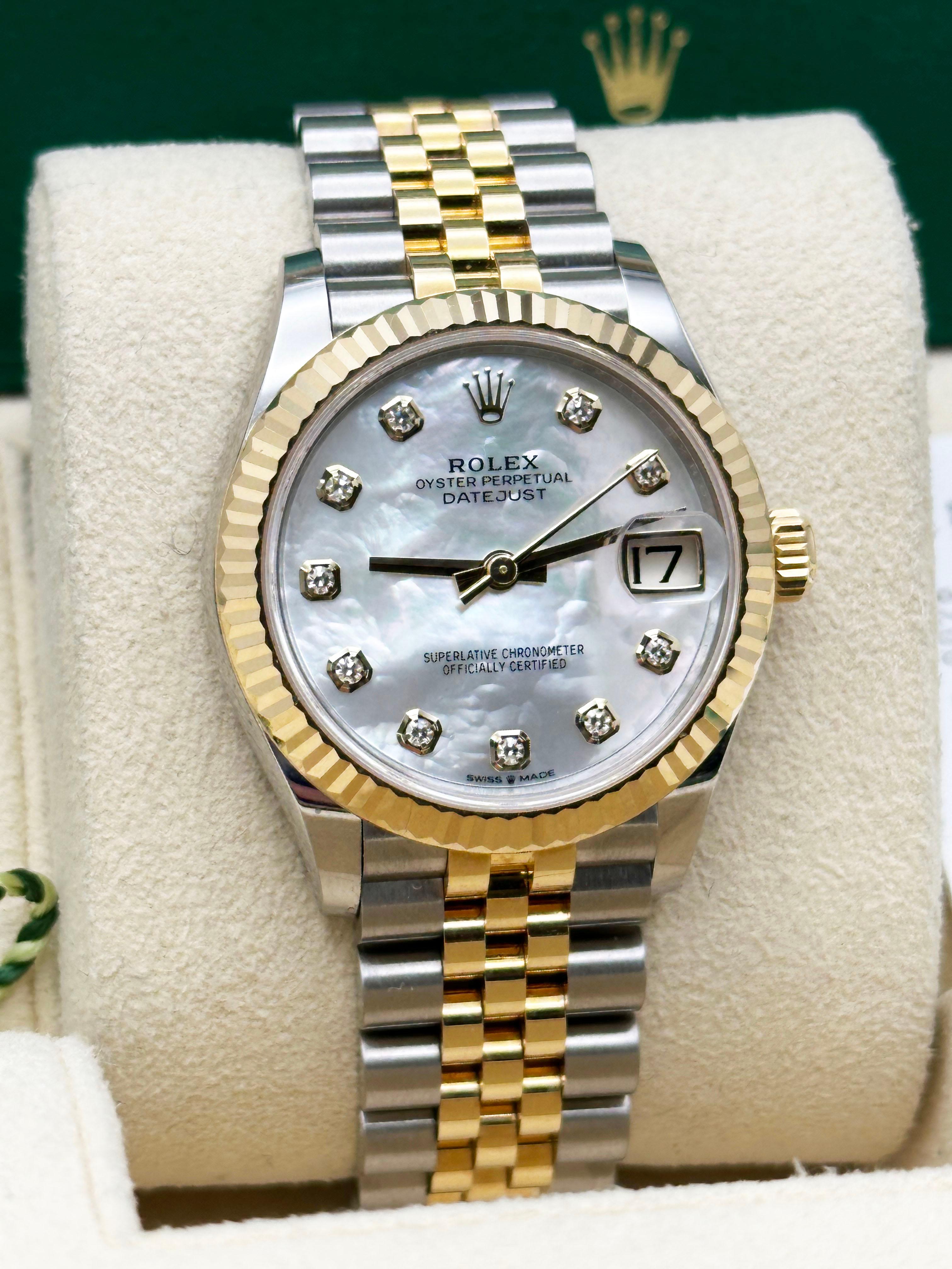Rolex Midsize Datejust 278273 31mm Madreperla Quadrante Diamante Oro 18K Steele In condizioni ottime in vendita a San Diego, CA