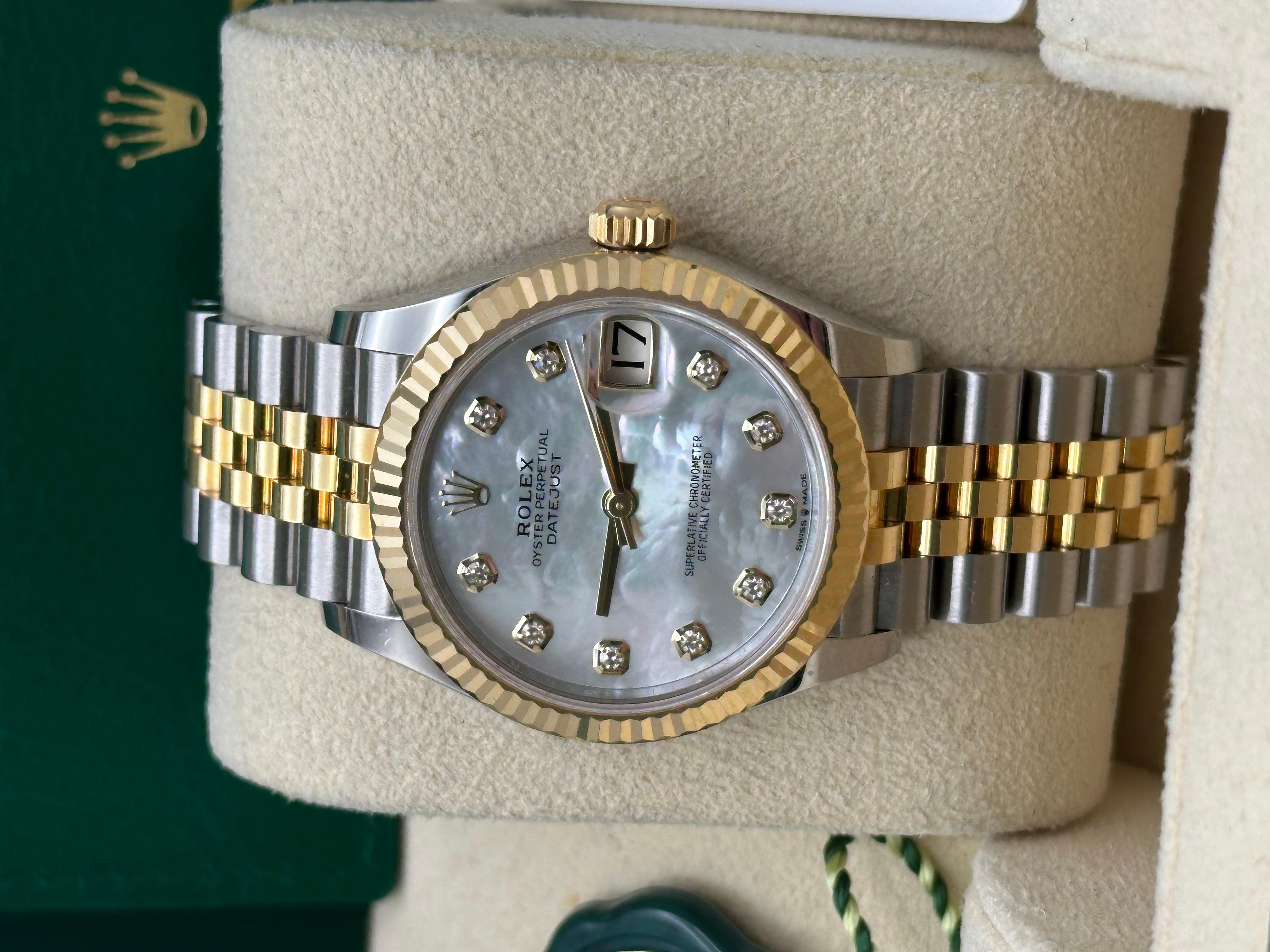 Donna Rolex Midsize Datejust 278273 31mm Madreperla Quadrante Diamante Oro 18K Steele in vendita