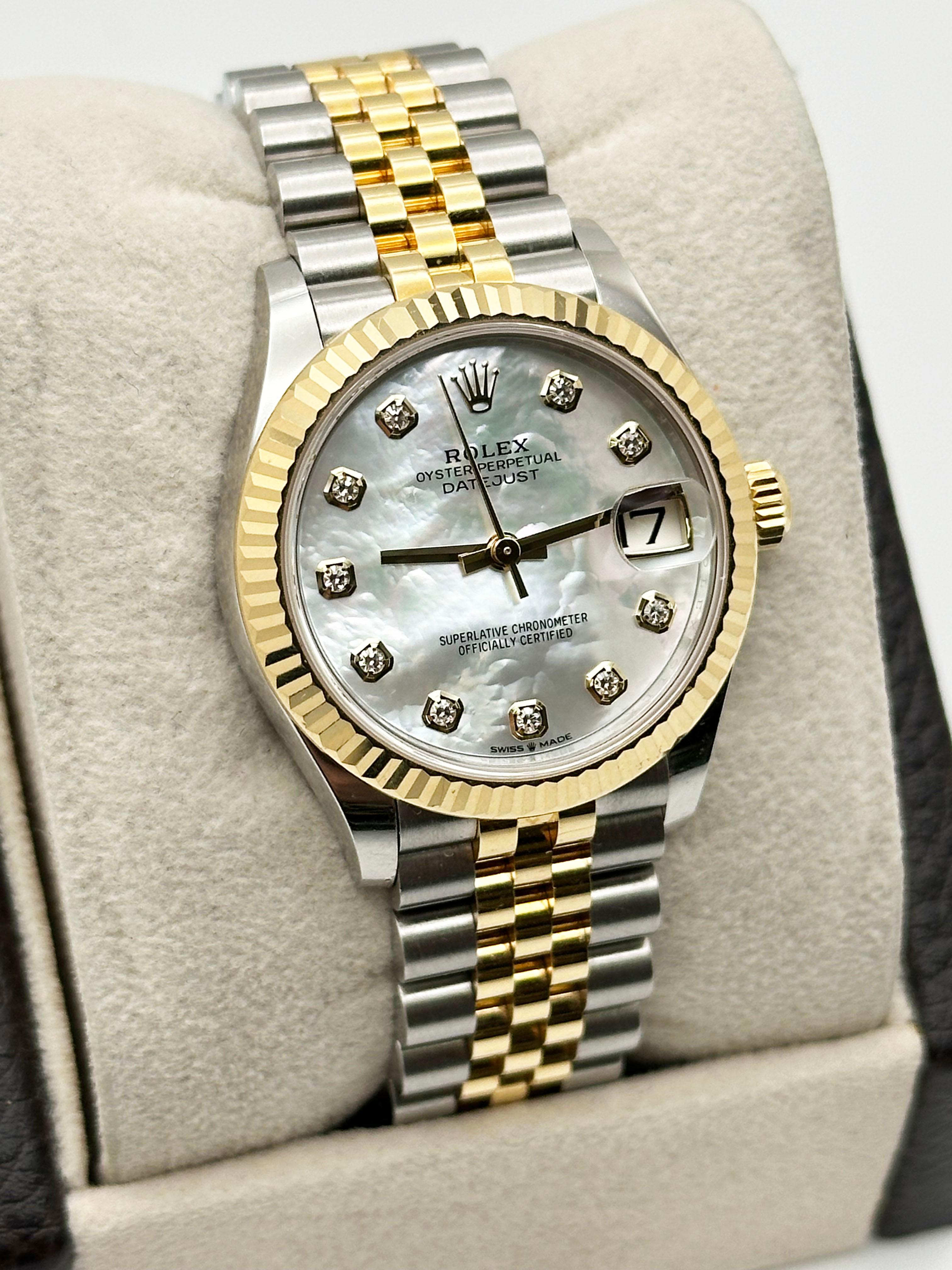 Rolex Midsize Datejust 278273 31mm Madreperla Quadrante Diamante Oro 18K Steele in vendita 2