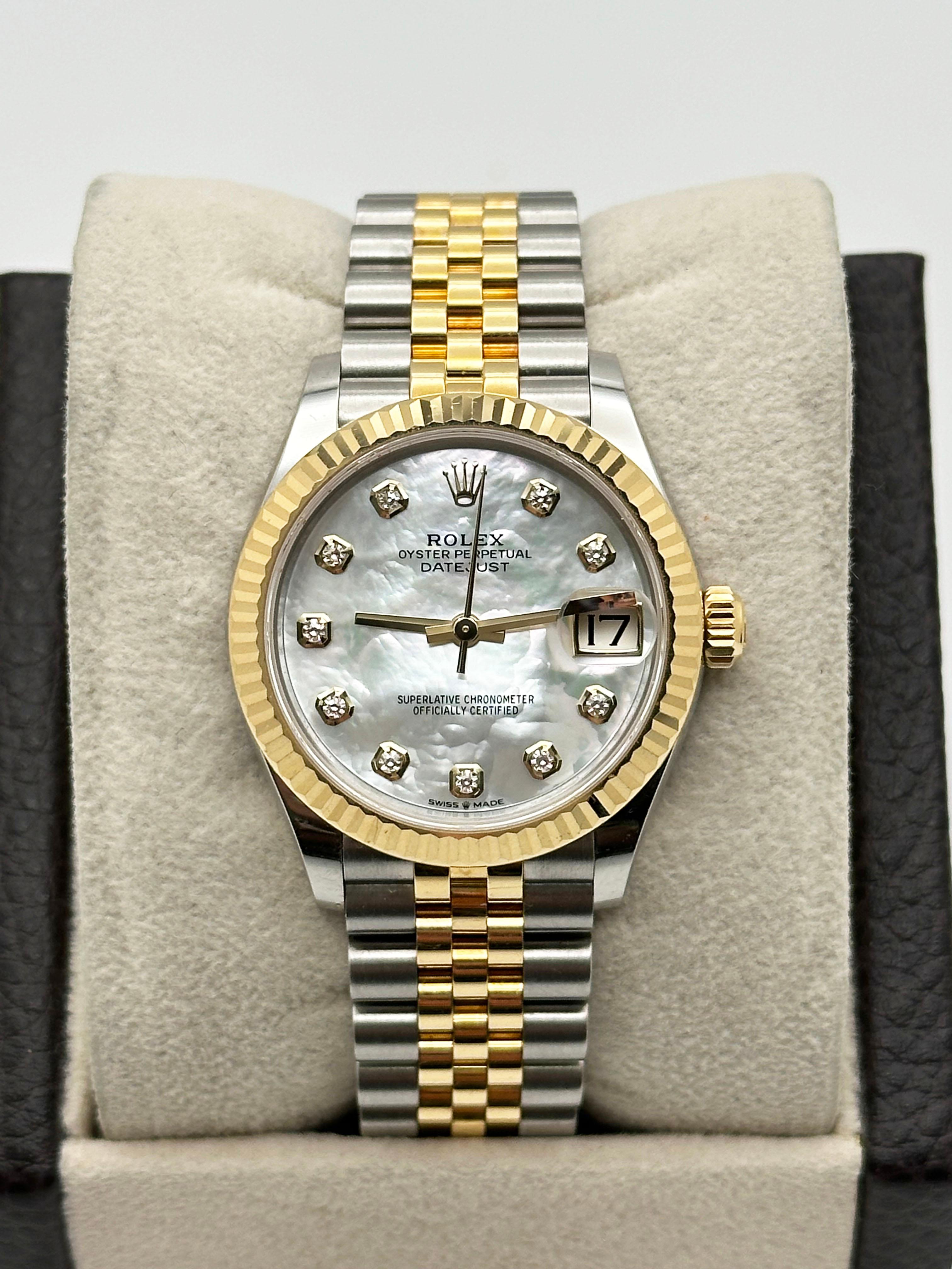 Rolex Midsize Datejust 278273 31mm Madreperla Quadrante Diamante Oro 18K Steele in vendita 3