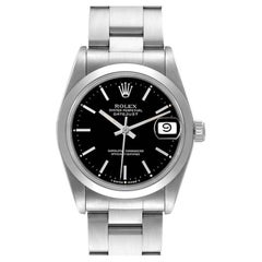 Rolex Midsize Datejust 31 Black Dial Domed Bezel Ladies Steel Watch 68240