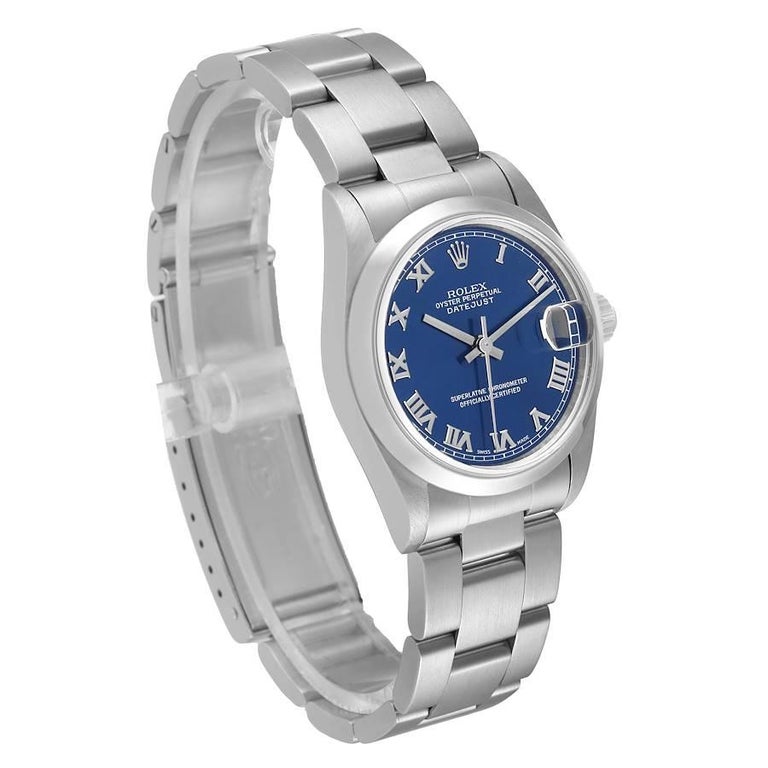 Rolex Midsize Datejust 31 DamenStahluhr mit blauem Zifferblatt 68240 im Angebot bei 1stDibs