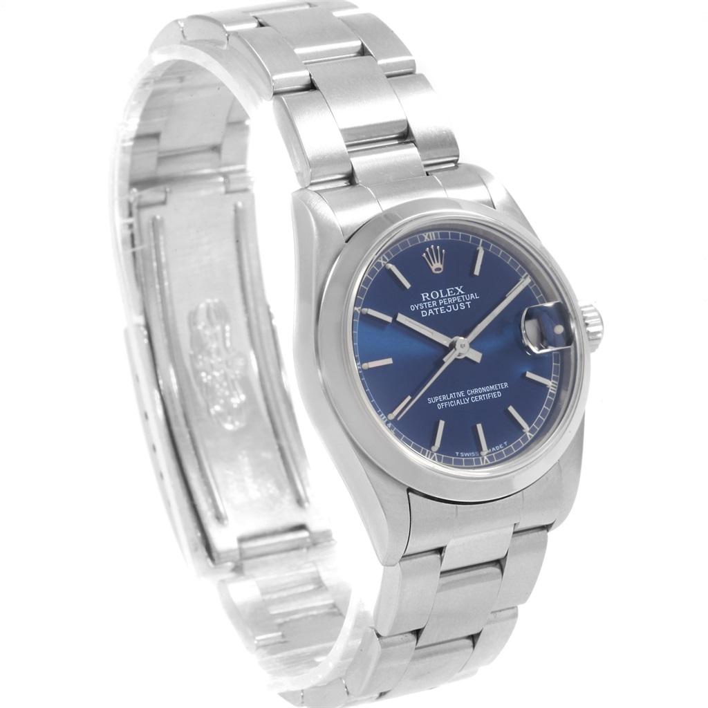 Rolex Midsize Datejust 31 Blue Dial Ladies Steel Watch 68240 In Excellent Condition For Sale In Atlanta, GA