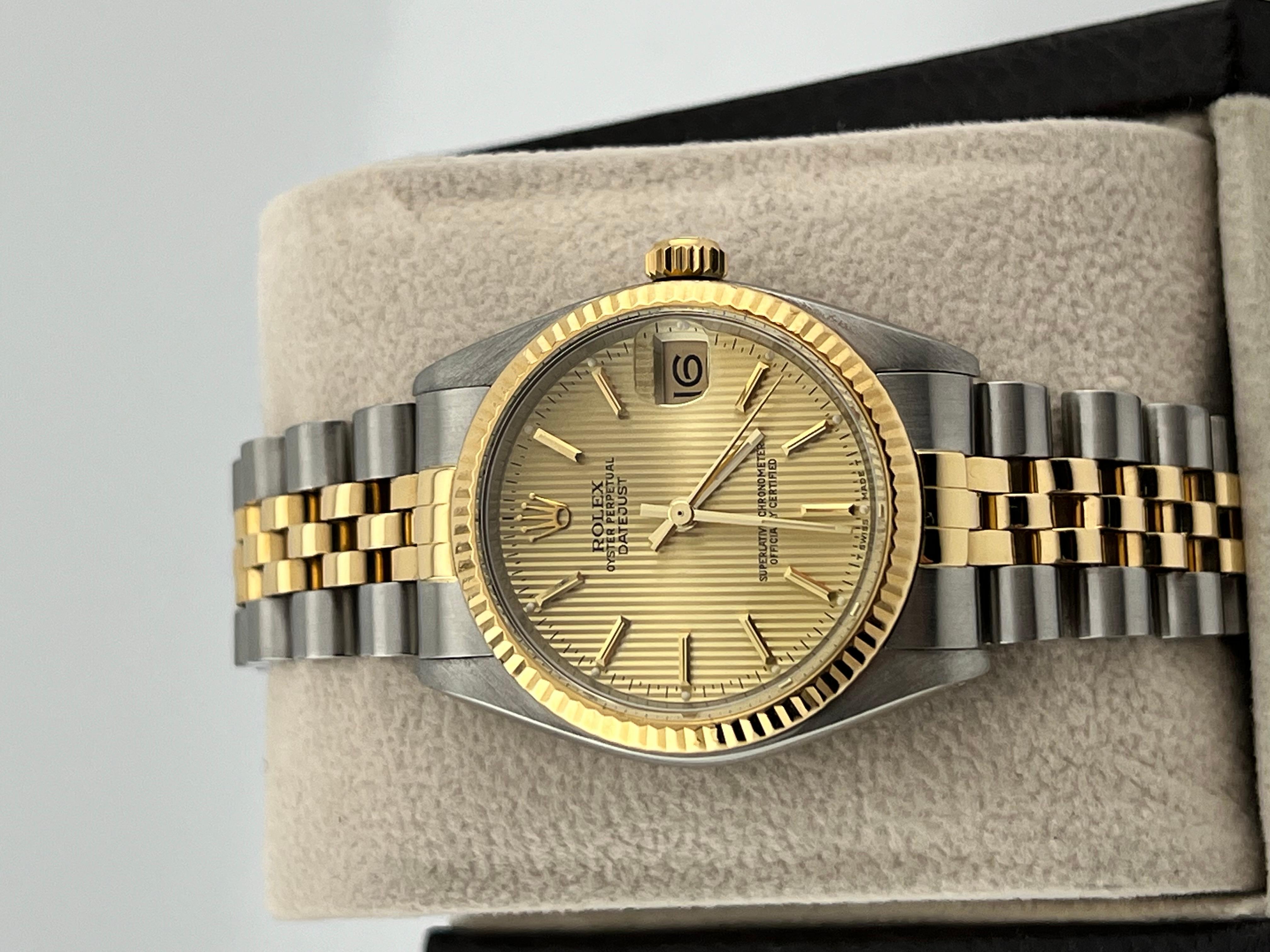 Rolex Midsize Datejust 68273 Wandteppich 18K Gelbgold Stahl Jubiläum 31mm im Zustand „Hervorragend“ in San Diego, CA