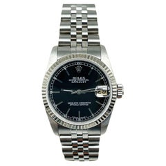 Rolex Midsize Datejust 68274 Black Dial 18K White Gold Steel Box Paper 31mm