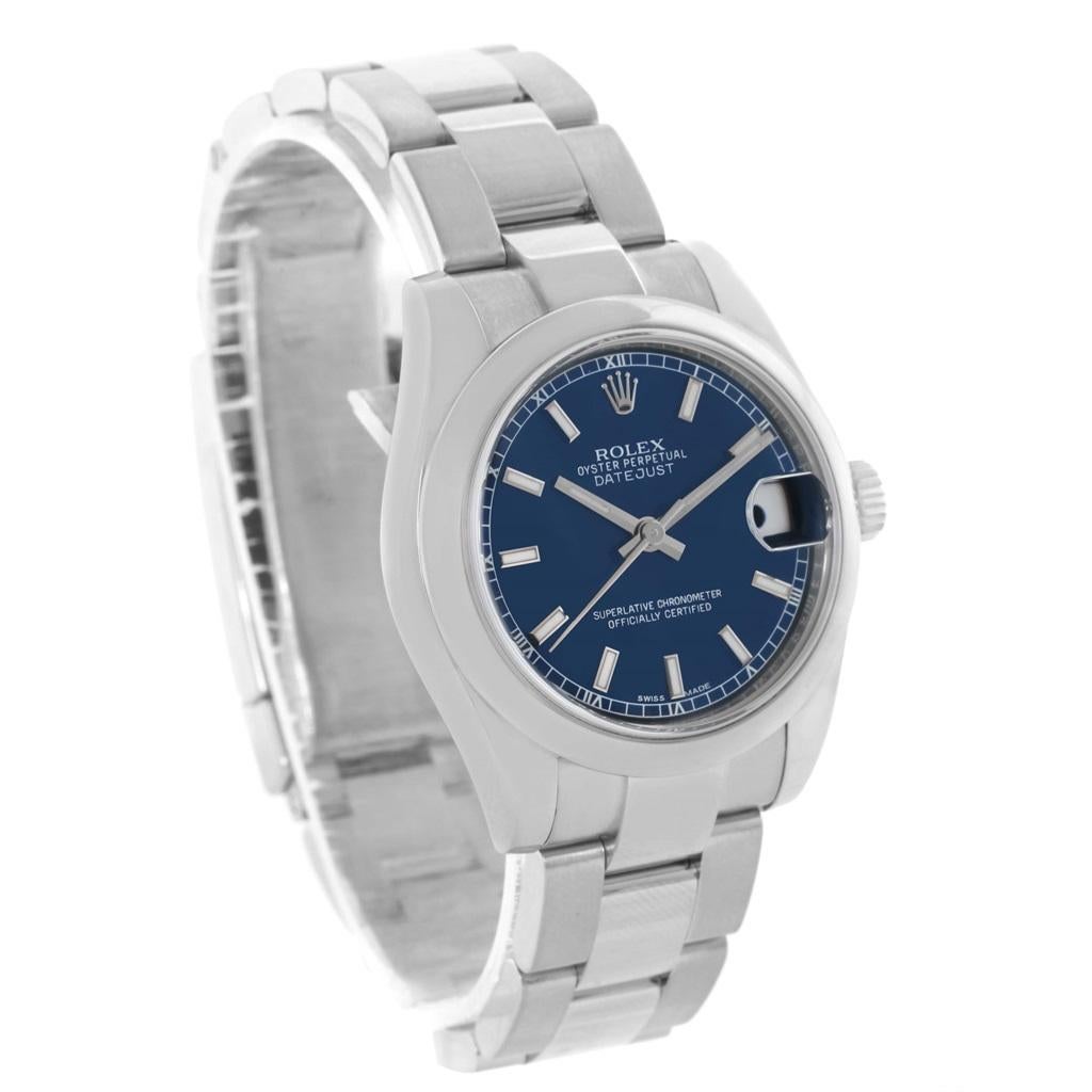 Rolex Midsize Datejust Blue Dial Stainless Steel Ladies Watch 178240 In Excellent Condition For Sale In Atlanta, GA
