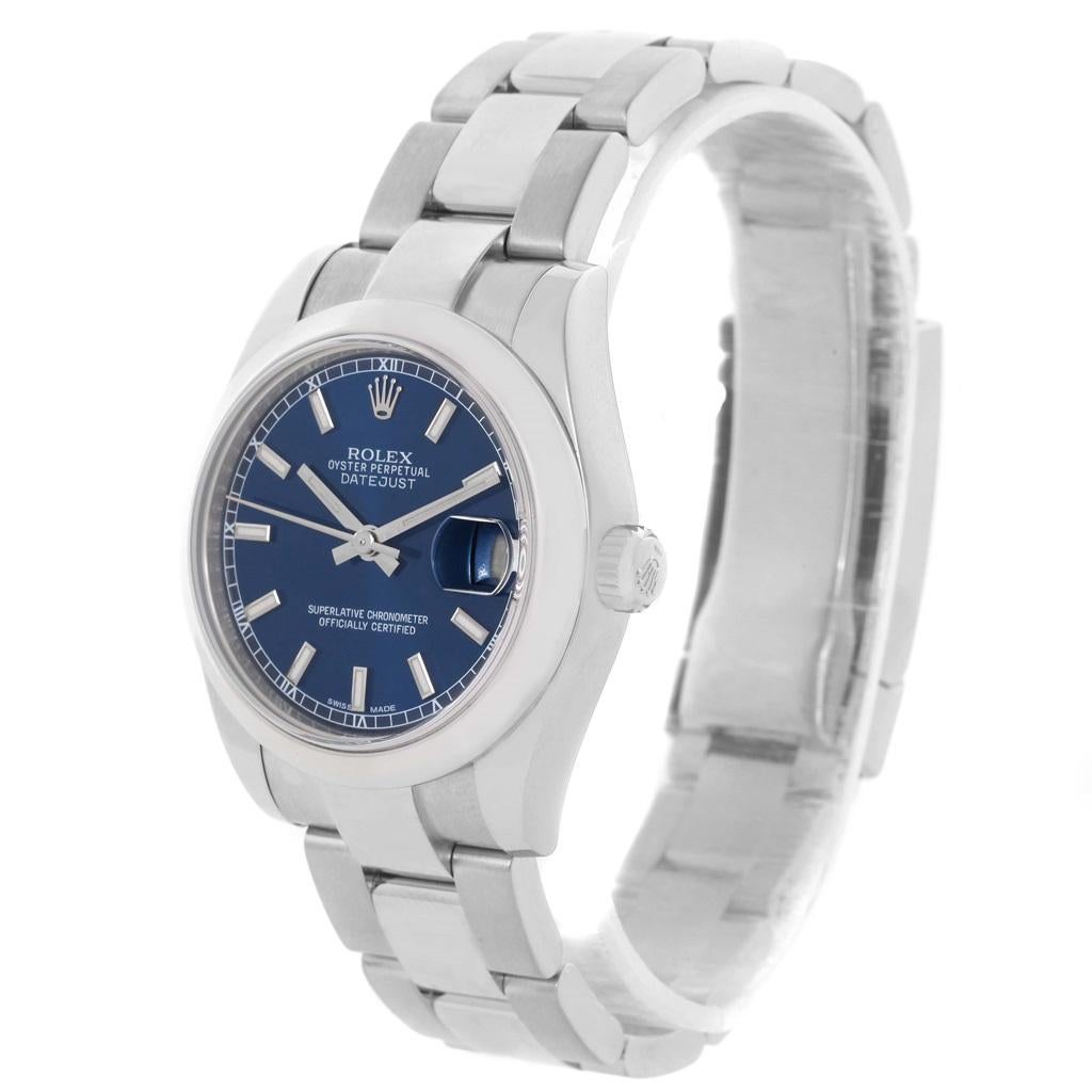 Women's Rolex Midsize Datejust Blue Dial Stainless Steel Ladies Watch 178240