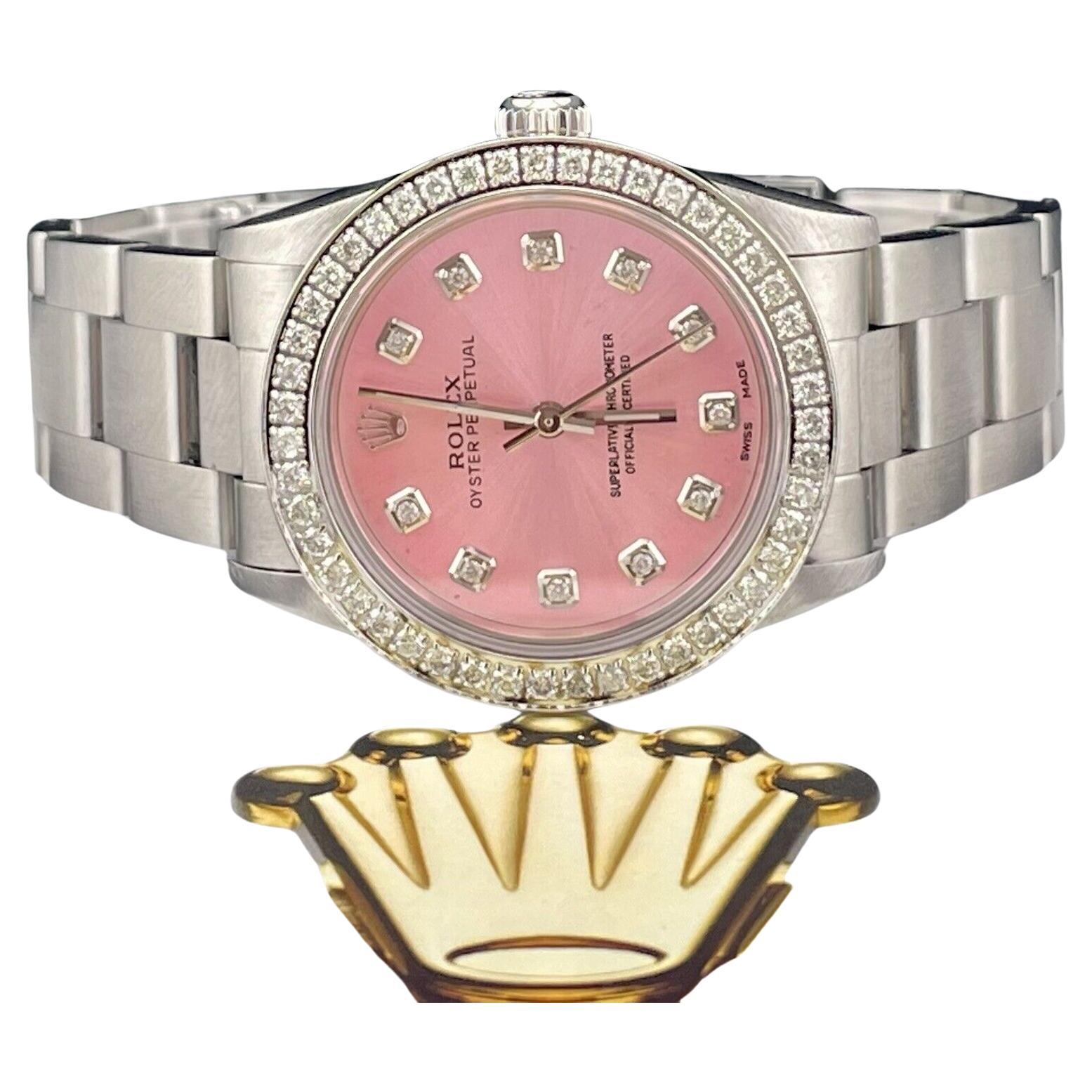 Rolex Midsize Oyster Perpetual 31mm 2ct Diamonds Pink Dial Steel Automatic Watch