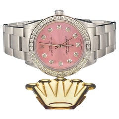 Retro Rolex Midsize Oyster Perpetual 31mm 2ct Diamonds Pink Dial Steel Automatic Watch
