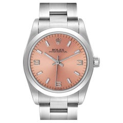 Rolex Midsize Lachs Zifferblatt gewölbte Lünette Stahl Damenuhr 77080 Box Papiere