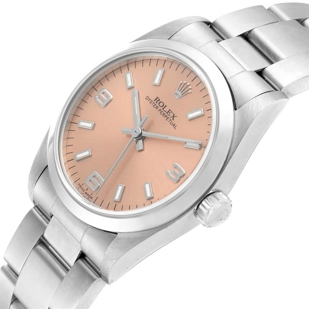 Rolex Midsize Salmon Dial Domed Bezel Steel Ladies Watch 77080 For Sale 2