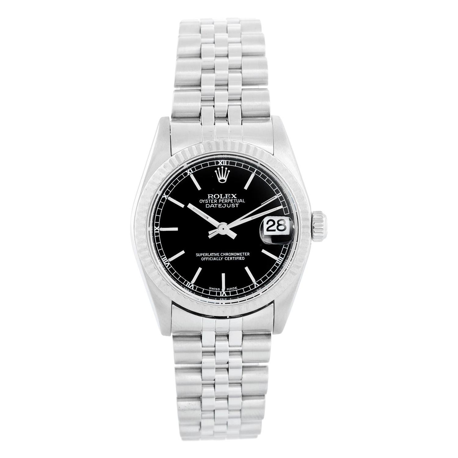 Rolex Midsize Stainless Steel Datejust Black Dial Watch 78274