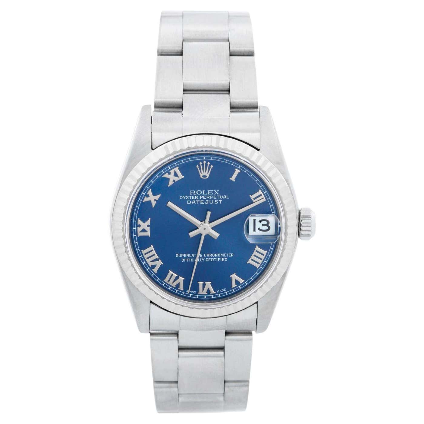 Rolex Midsize Stainless Steel Datejust Blue Dial Watch 78274 at 1stDibs