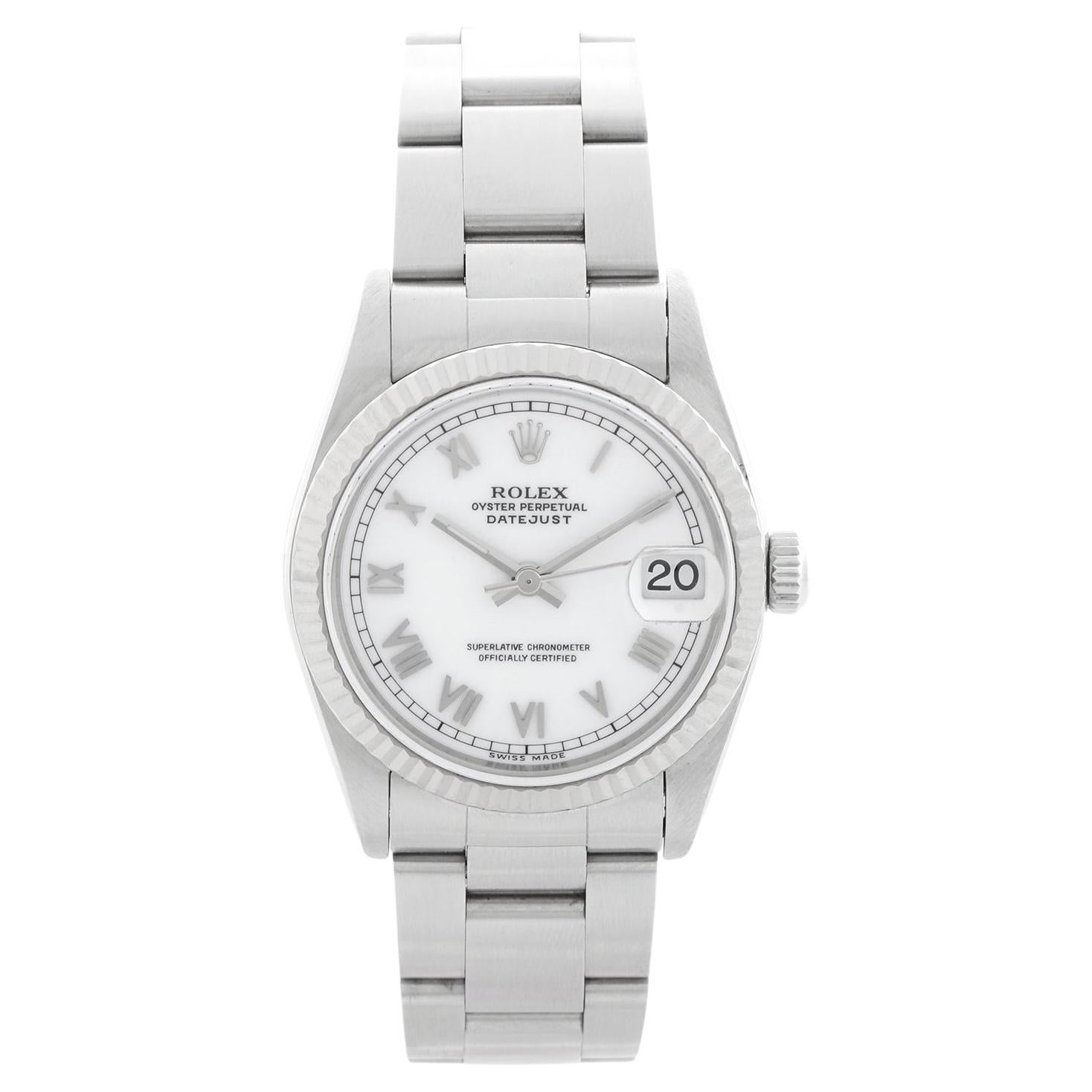 Rolex Midsize-Edelstahl Datejust weißes Zifferblatt Uhr 78274