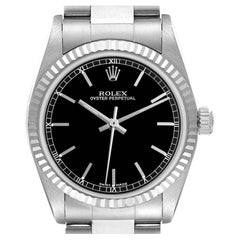 Rolex Midsize Steel White Gold Black Dial Ladies Watch 77014