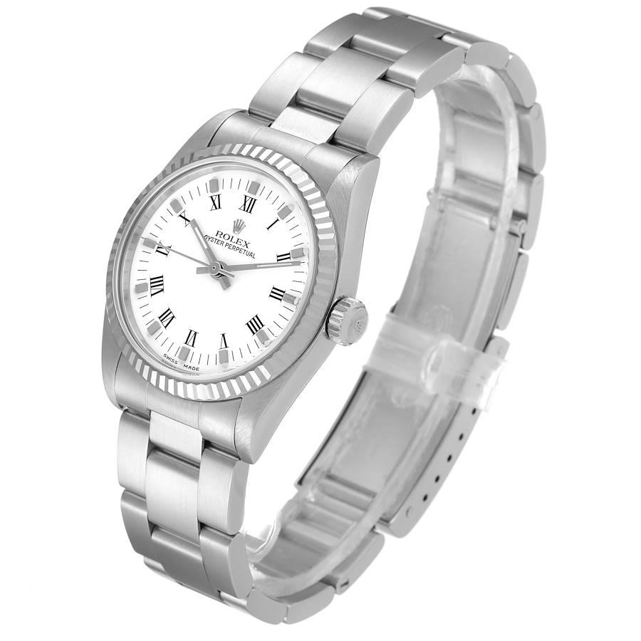 Women's Rolex Midsize Steel White Gold Oyster Bracelet Ladies Watch 77014