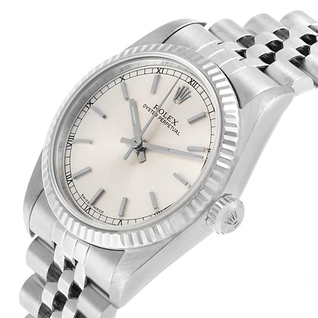 Rolex Midsize Steel White Gold Silver Dial Ladies Watch 77014 For Sale 2