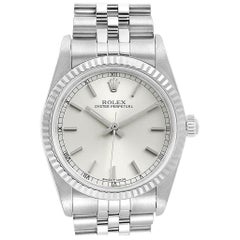 Rolex Midsize Steel White Gold Silver Dial Ladies Watch 77014