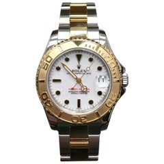 Vintage Rolex Midsize Yacht Master 68623 18 Karat Yellow Gold Stainless Steel Box Papers