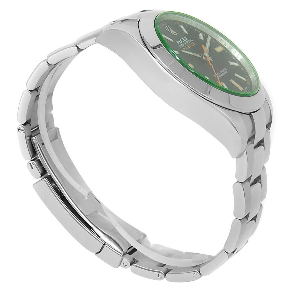 Contemporary Rolex Milgauss 116400, Green Dial, Certified and Warranty
