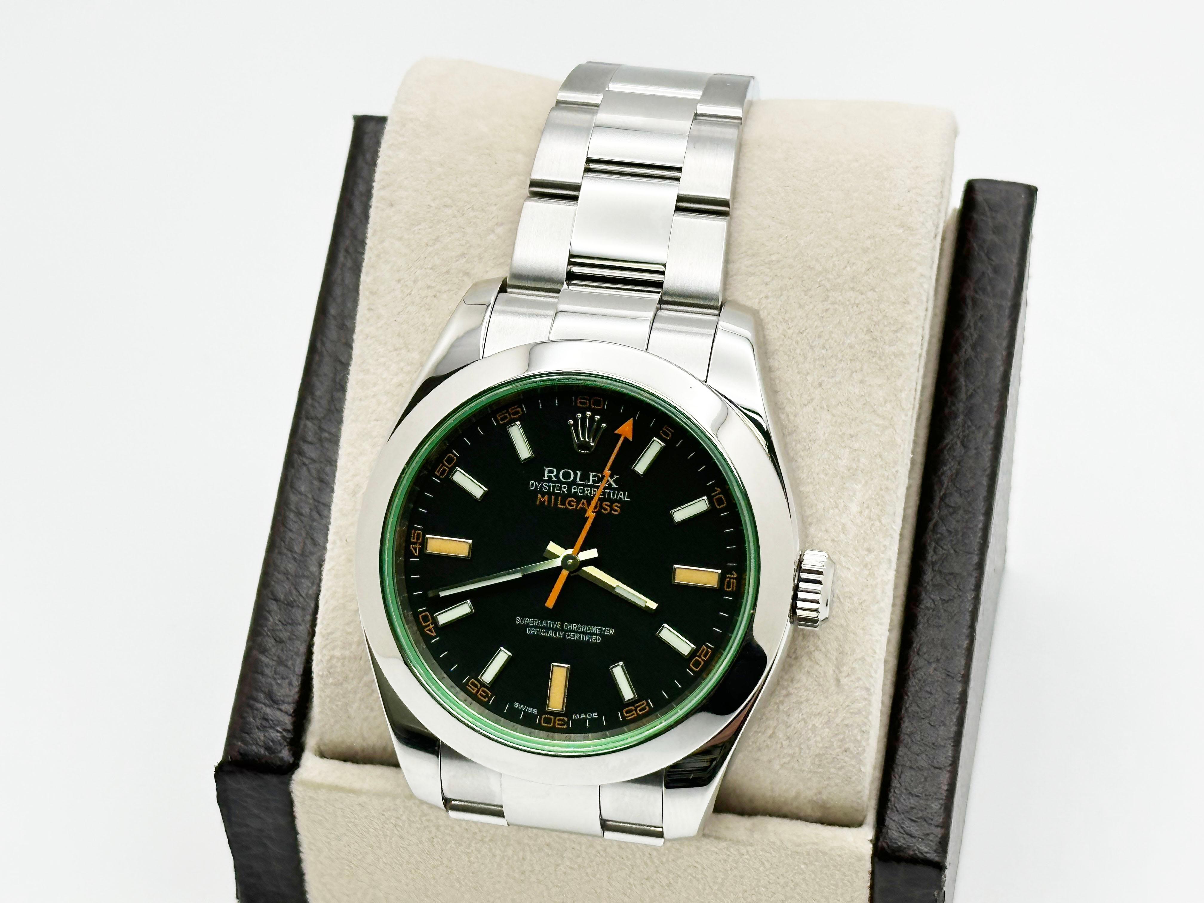 Rolex Milgauss 116400 Black Dial Green Crystal Stainless Steel 40mm