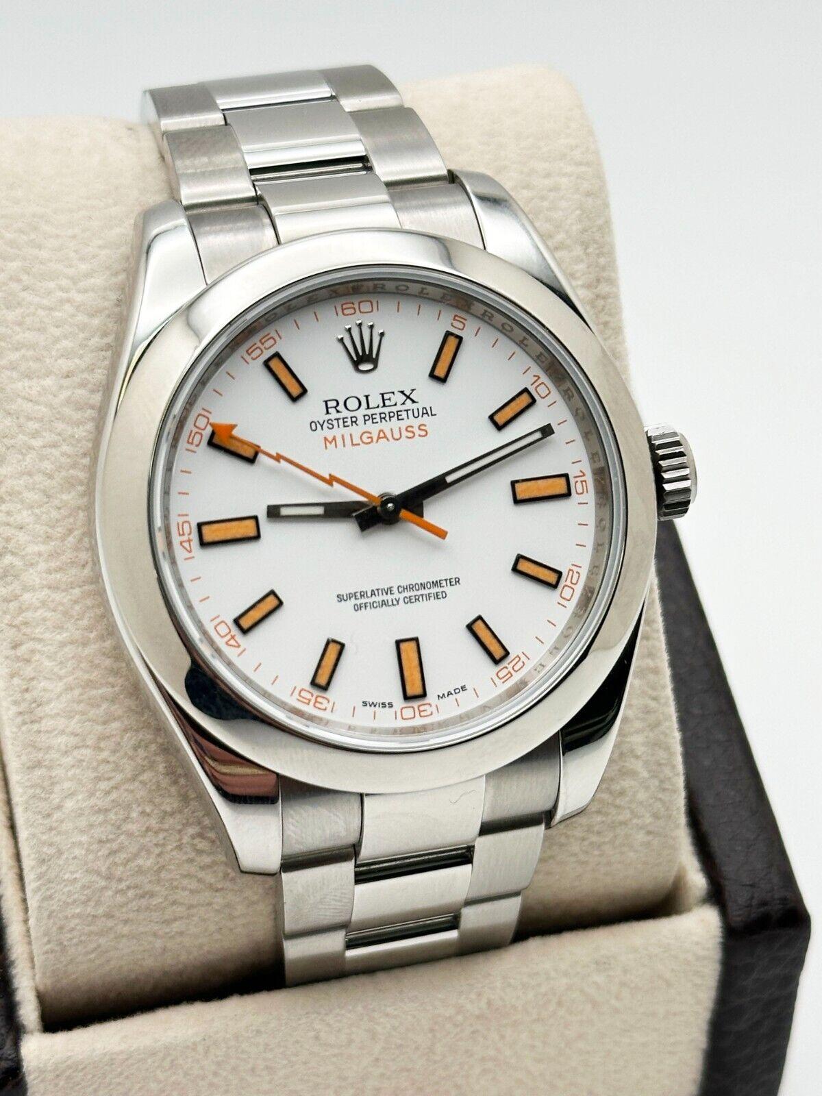 Rolex Milgauss 116400 White Dial Orange Markers Stainless Steel 40mm For Sale 2