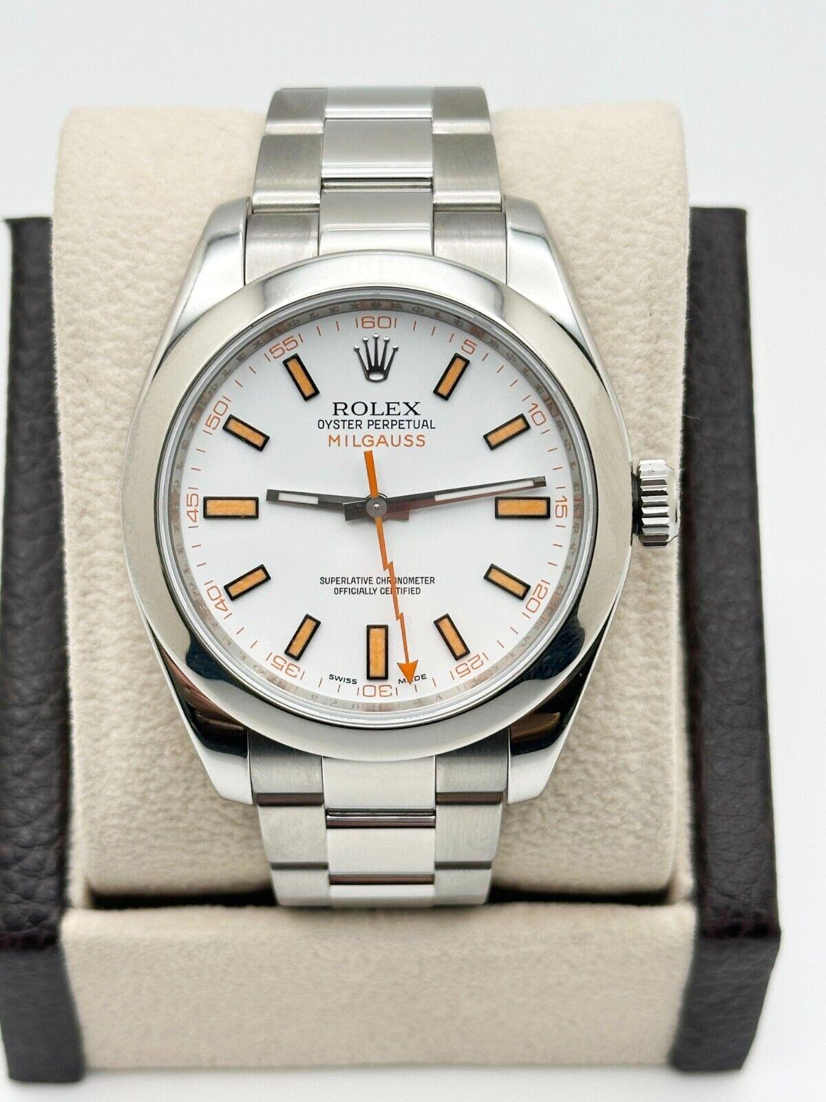 Rolex Milgauss 116400 White Dial Orange Markers Stainless Steel 40mm For Sale 3