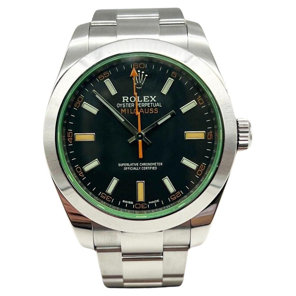 Rolex Milgauss 116400GV Black Dial Green Crystal Stainless Steel Box Paper 2019 For Sale