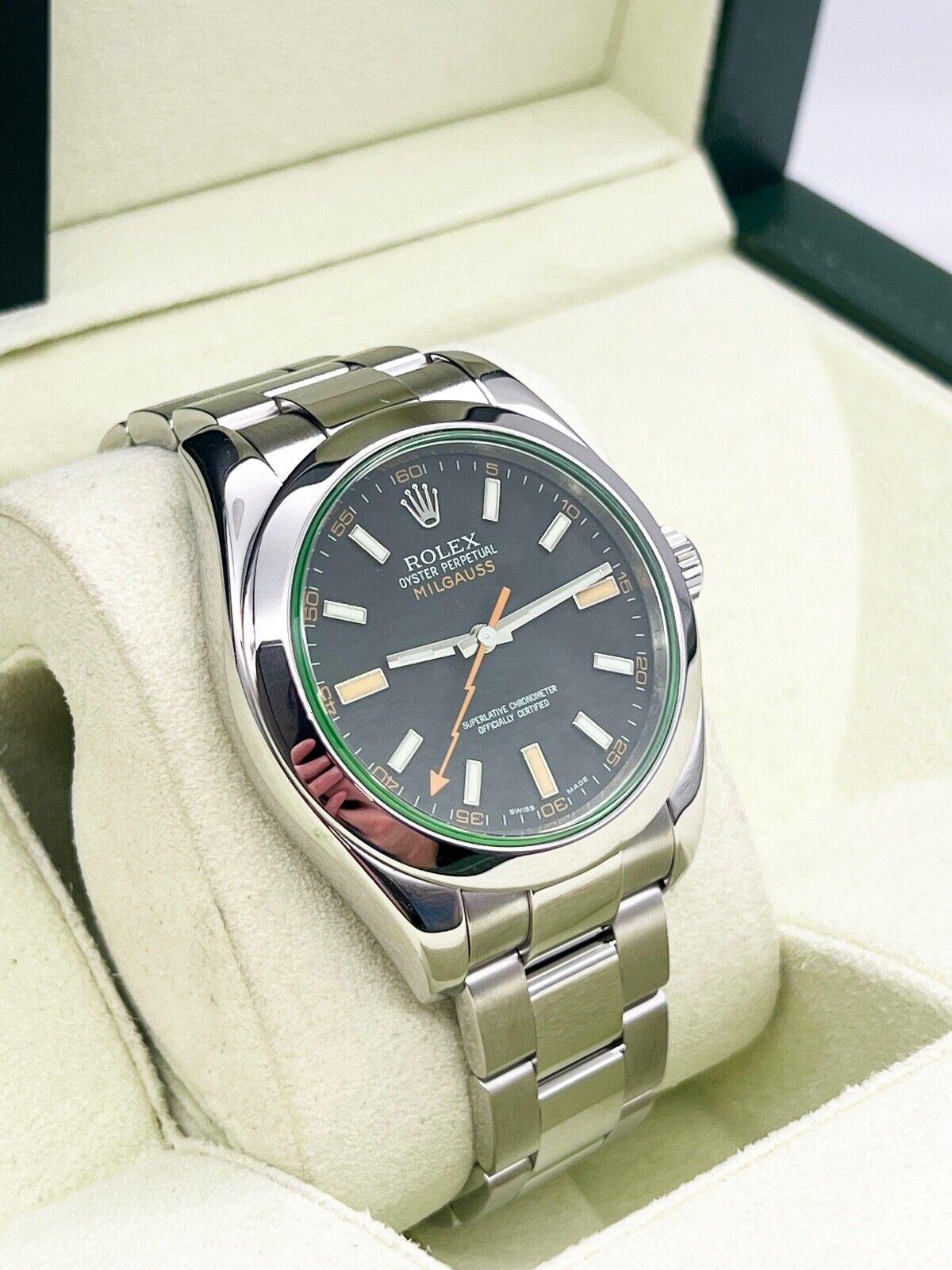 Style Number: 116400

Serial: V713***

Year: 2010
 
Model: Milgauss
 
Case Material: Stainless Steel
 
Band: Stainless Steel
  
Bezel: Stainless Steel
  
Dial: Black
 
Face: Green Sapphire Crystal
 
Case Size: 40mm
 
Includes: 
-Rolex Box &
